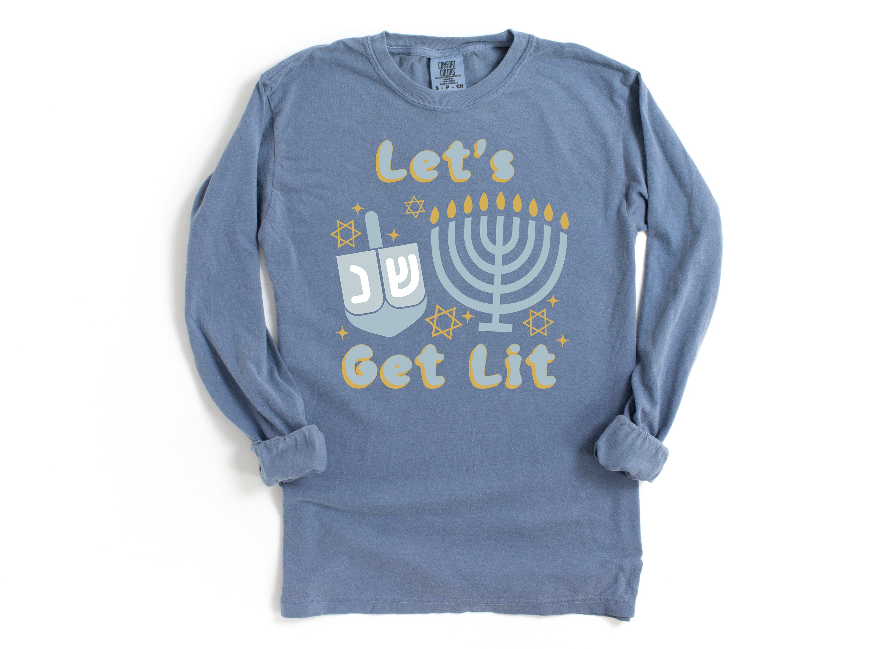 Retro Hanukkah Long Sleeve Comfort Colors Shirt, Let's Get Lit Shirt, Holiday Shirt, Jewish Saying Shirt, Holiday Shirt, Religious Shirt