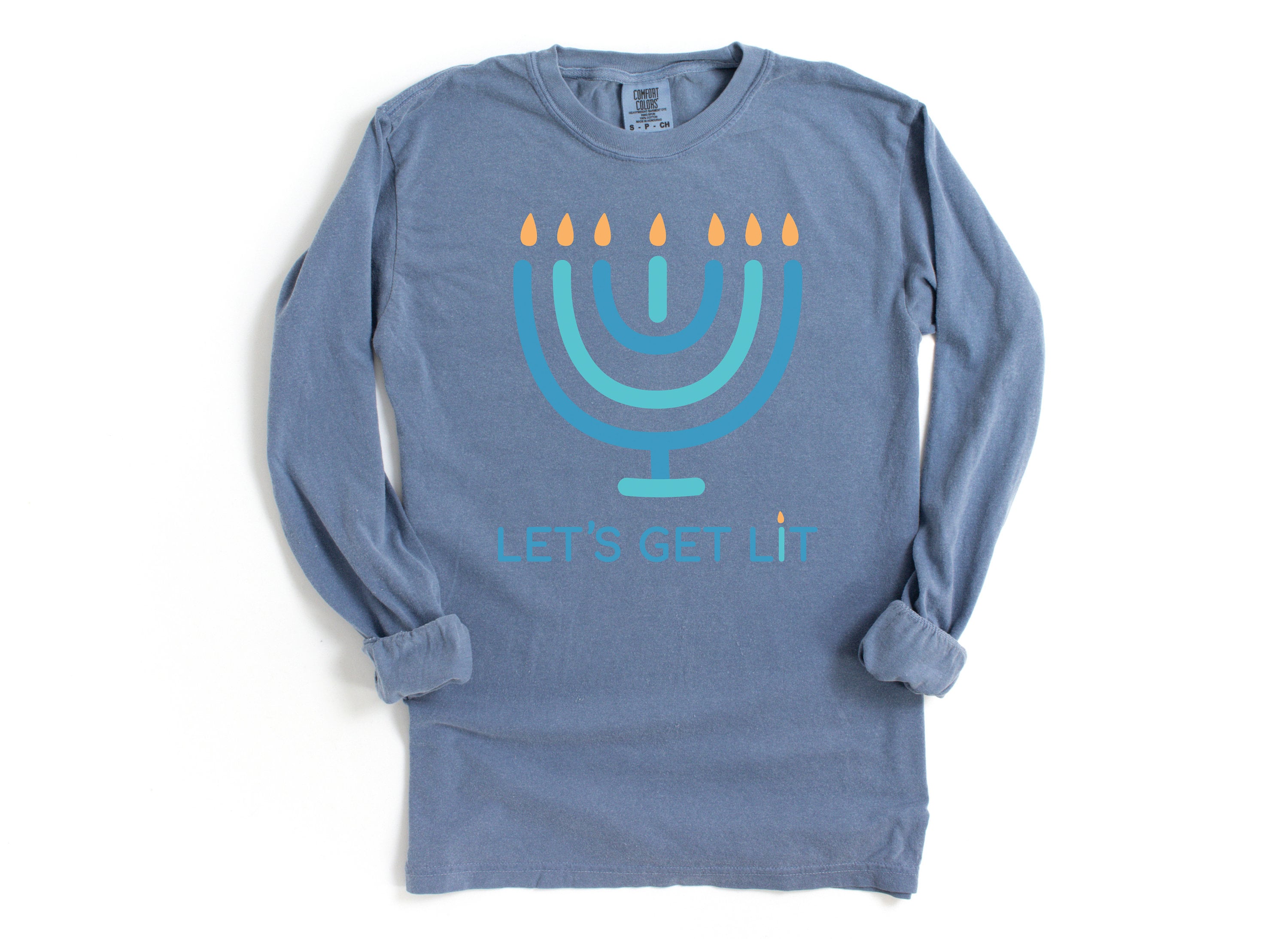 Retro Hanukkah Long Sleeve Comfort Colors Shirt, Let's Get Lit Shirt, Holiday Shirt, Jewish Saying Shirt, Holiday Shirt, Religious Shirt