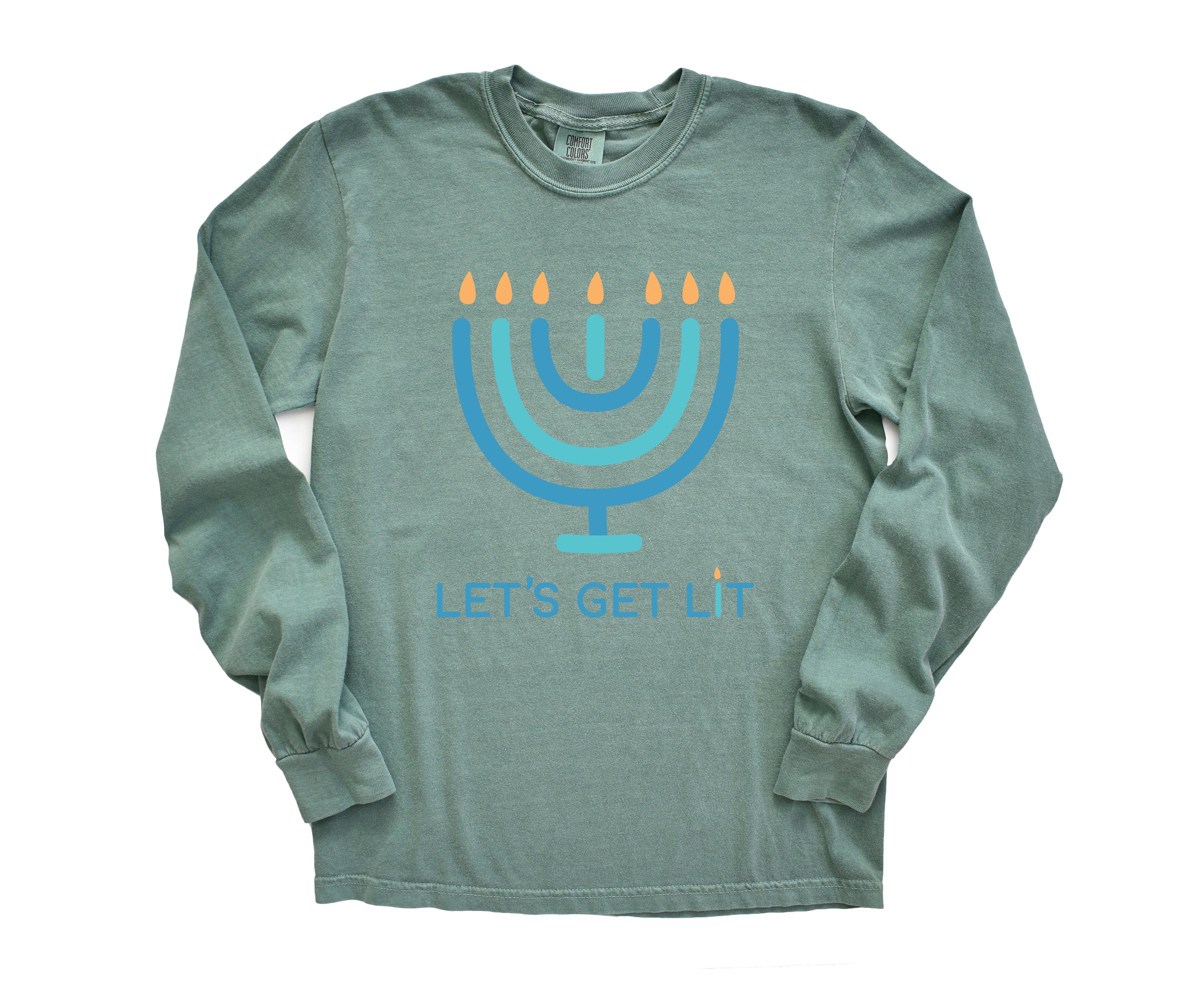 Retro Hanukkah Long Sleeve Comfort Colors Shirt, Let's Get Lit Shirt, Holiday Shirt, Jewish Saying Shirt, Holiday Shirt, Religious Shirt