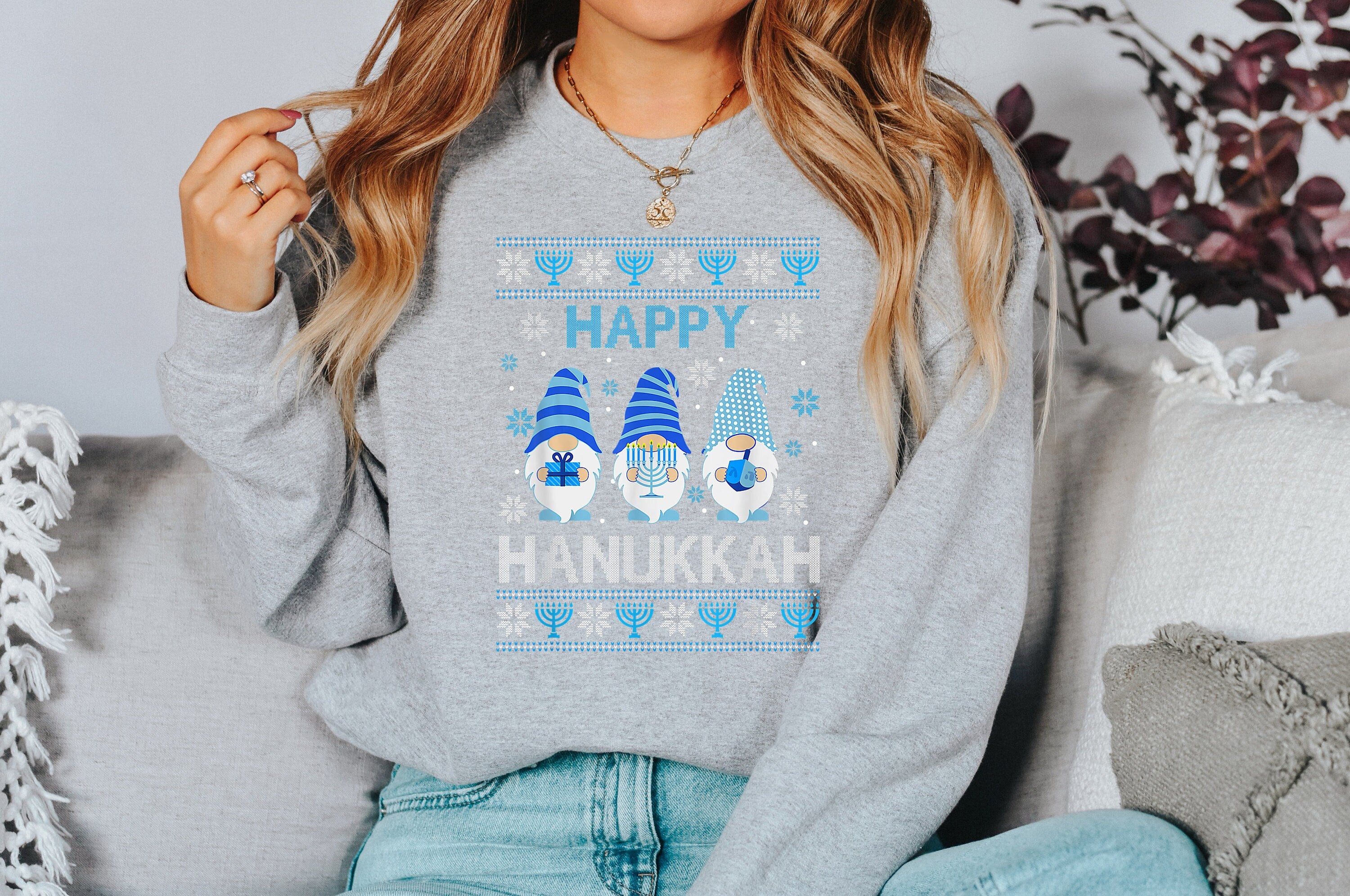 Retro Hanukkah Sweater, Happy Hanukkah, Gnome Hanukkah Sweater, Jewish Saying, Holiday Sweatshirt, Religious Sweatshirt For Jewish Holiday