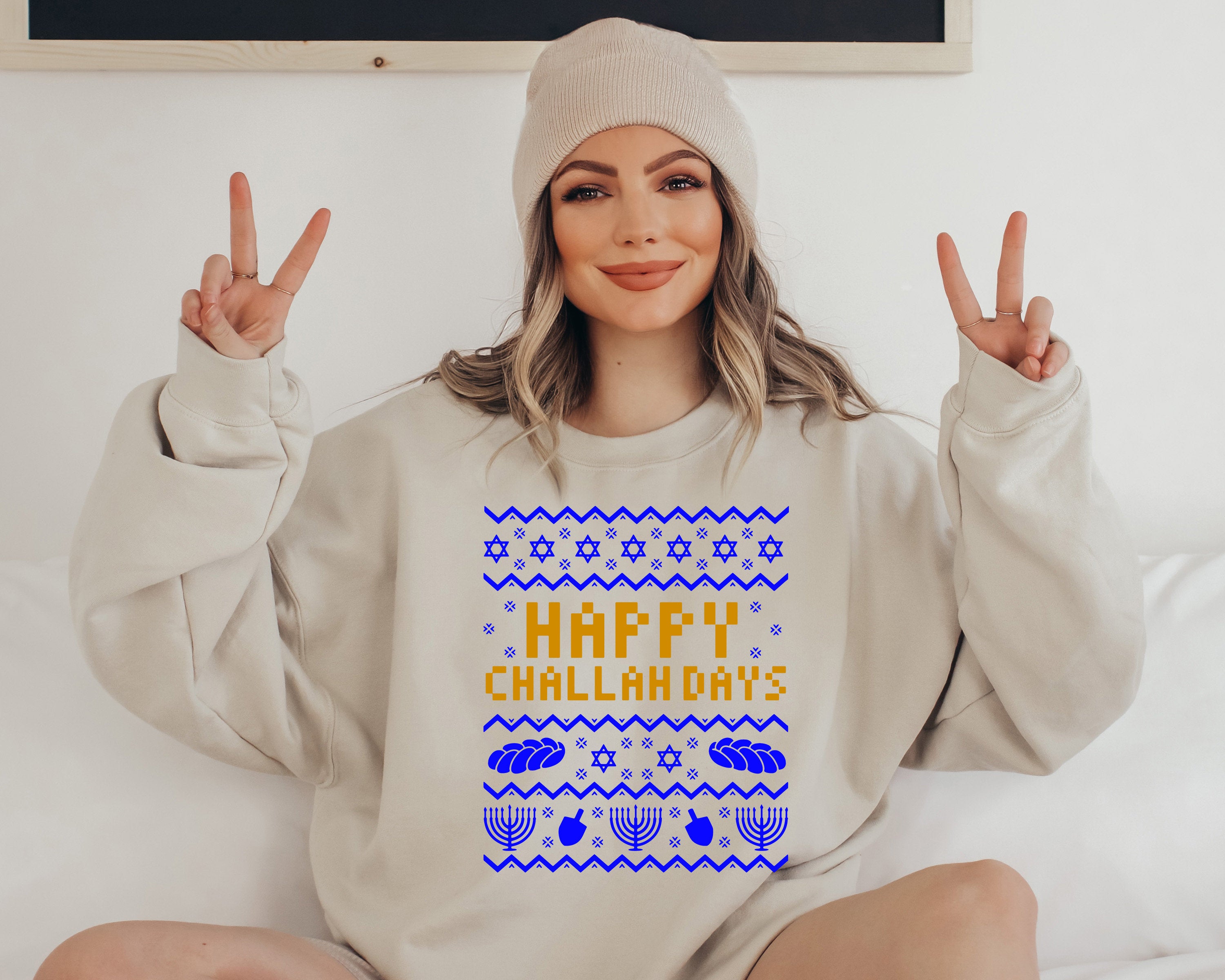 Retro Hanukkah Sweater, Happy Hanukkah, Holiday Hanukkah Sweater, Jewish Saying, Happy Challah Days, Religious Sweatshirt For Jewish Holiday