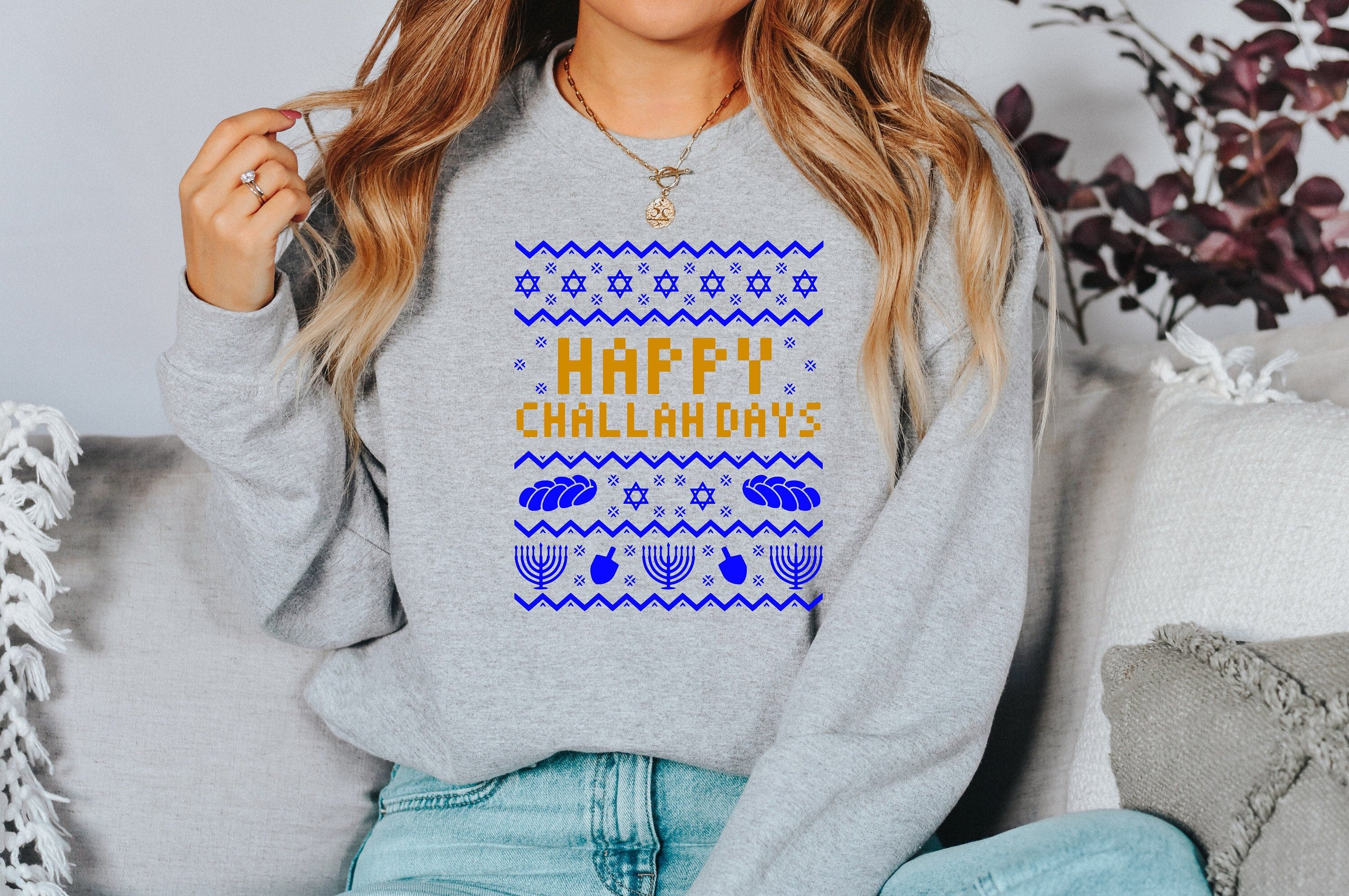 Retro Hanukkah Sweater, Happy Hanukkah, Holiday Hanukkah Sweater, Jewish Saying, Happy Challah Days, Religious Sweatshirt For Jewish Holiday