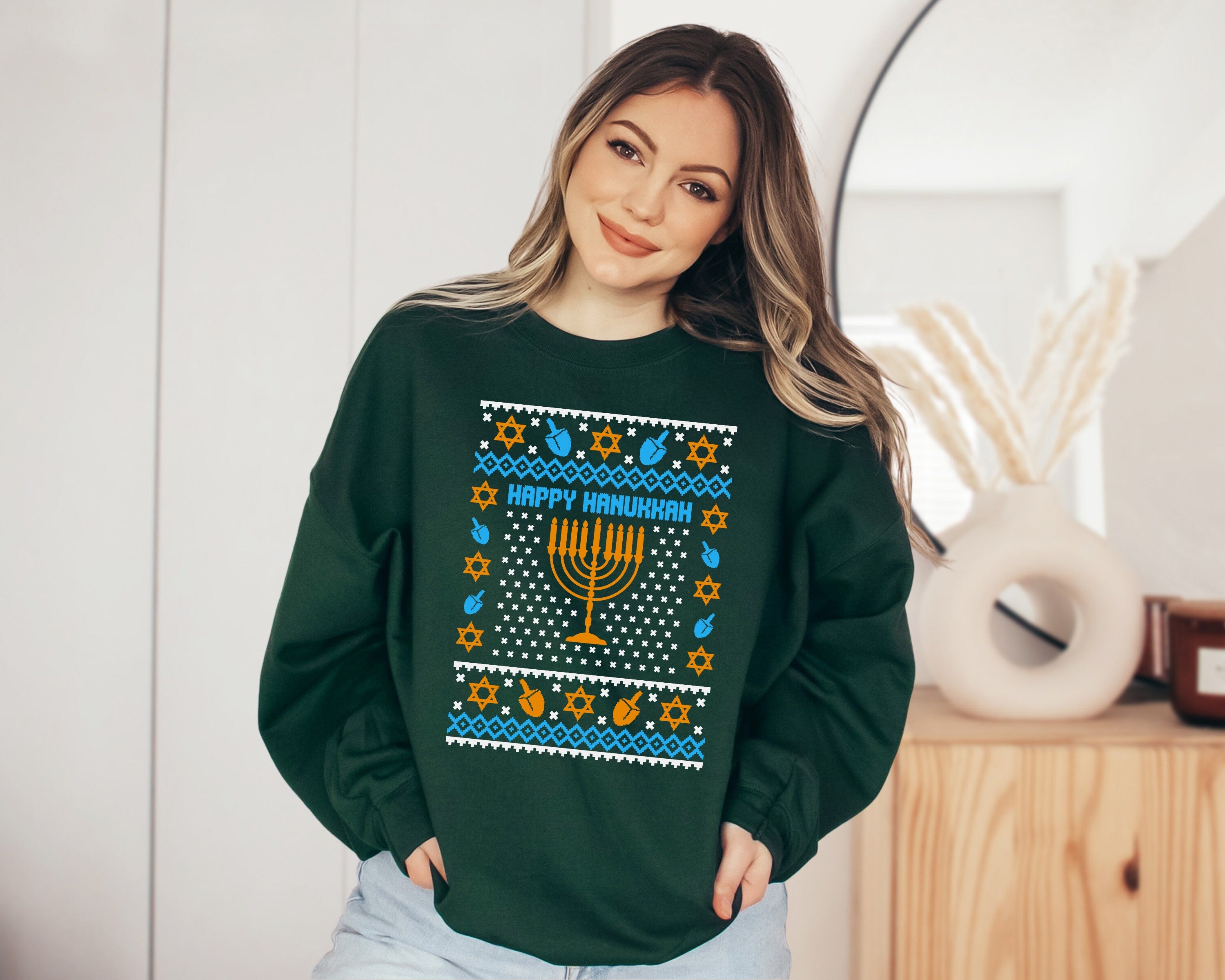 Retro Hanukkah Sweater, Happy Hanukkah, Holiday Hanukkah Sweater, Jewish Saying, Holiday Sweatshirt, Religious Sweatshirt For Jewish Holiday