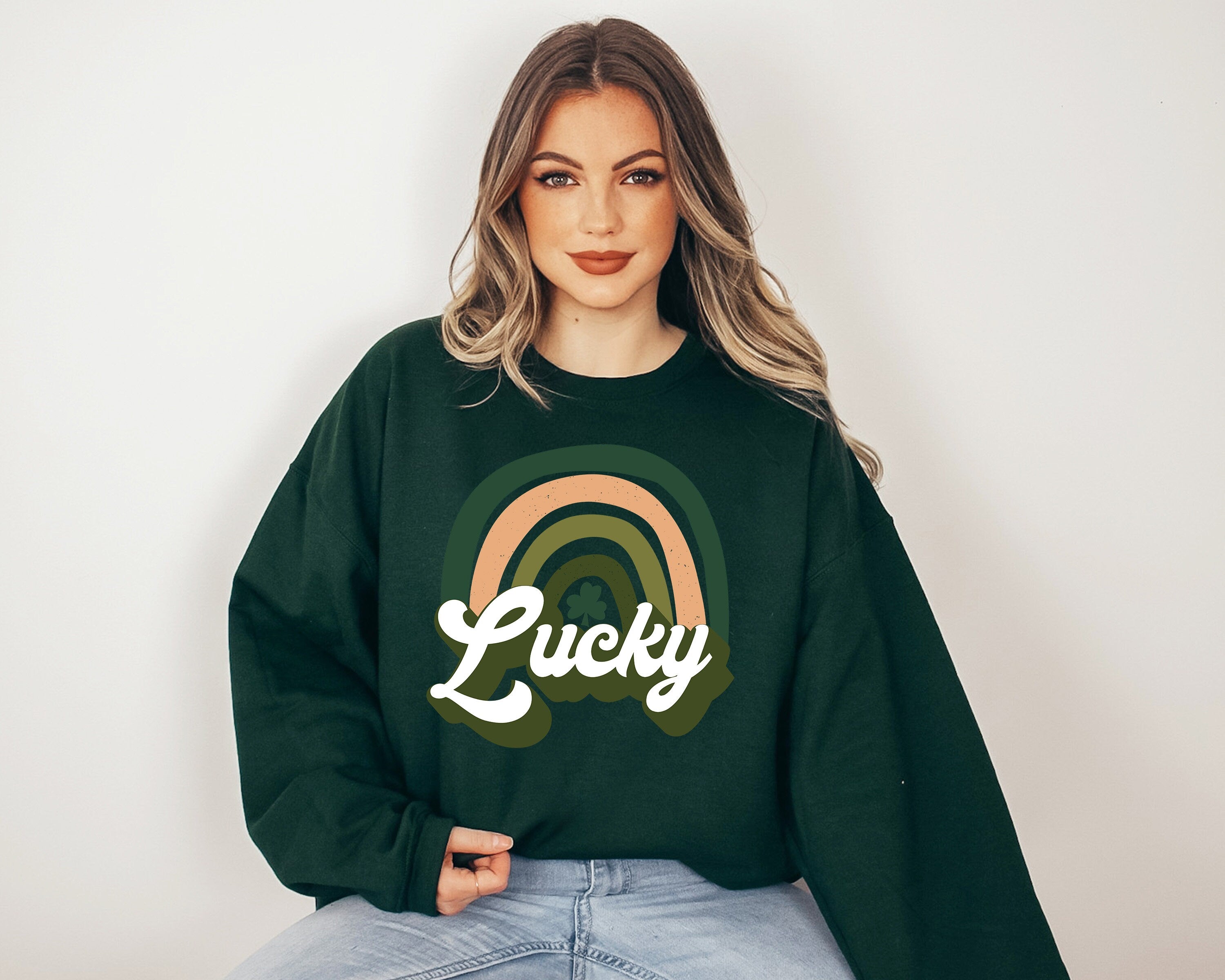 Retro Rainbow Sweatshirt, Lucky Rainbow Sweater, St Patricks Day Sweatshirt, Lucky Pullover, Womens Sweatshirt, Crewneck, Shamrock Shirt