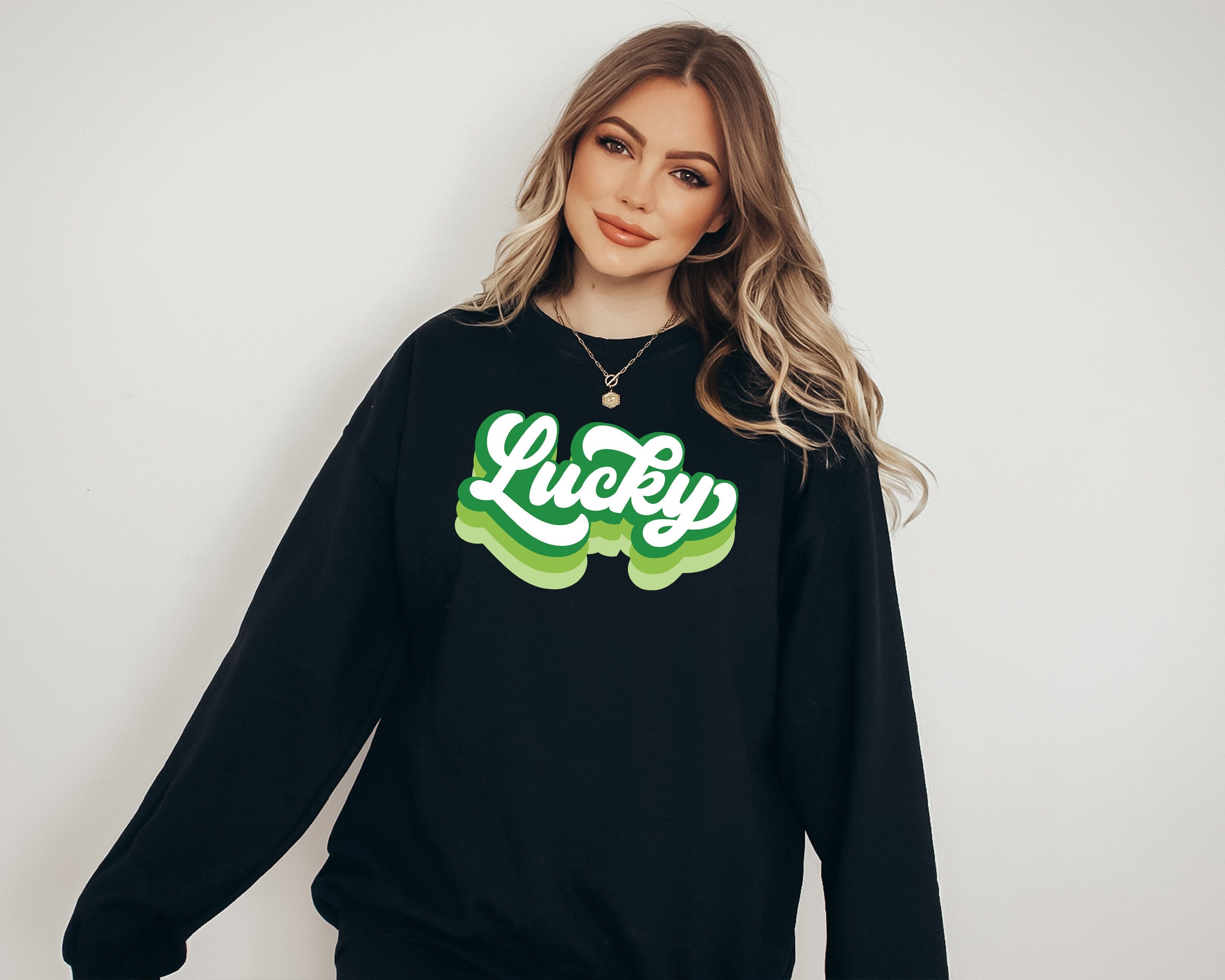 Lucky Retro Sweatshirt, Lucky Clover Sweater, St Patricks Day Sweatshirt, Lucky Pullover, Womens Lucky Sweatshirt, Lucky Crewneck, Shamrock