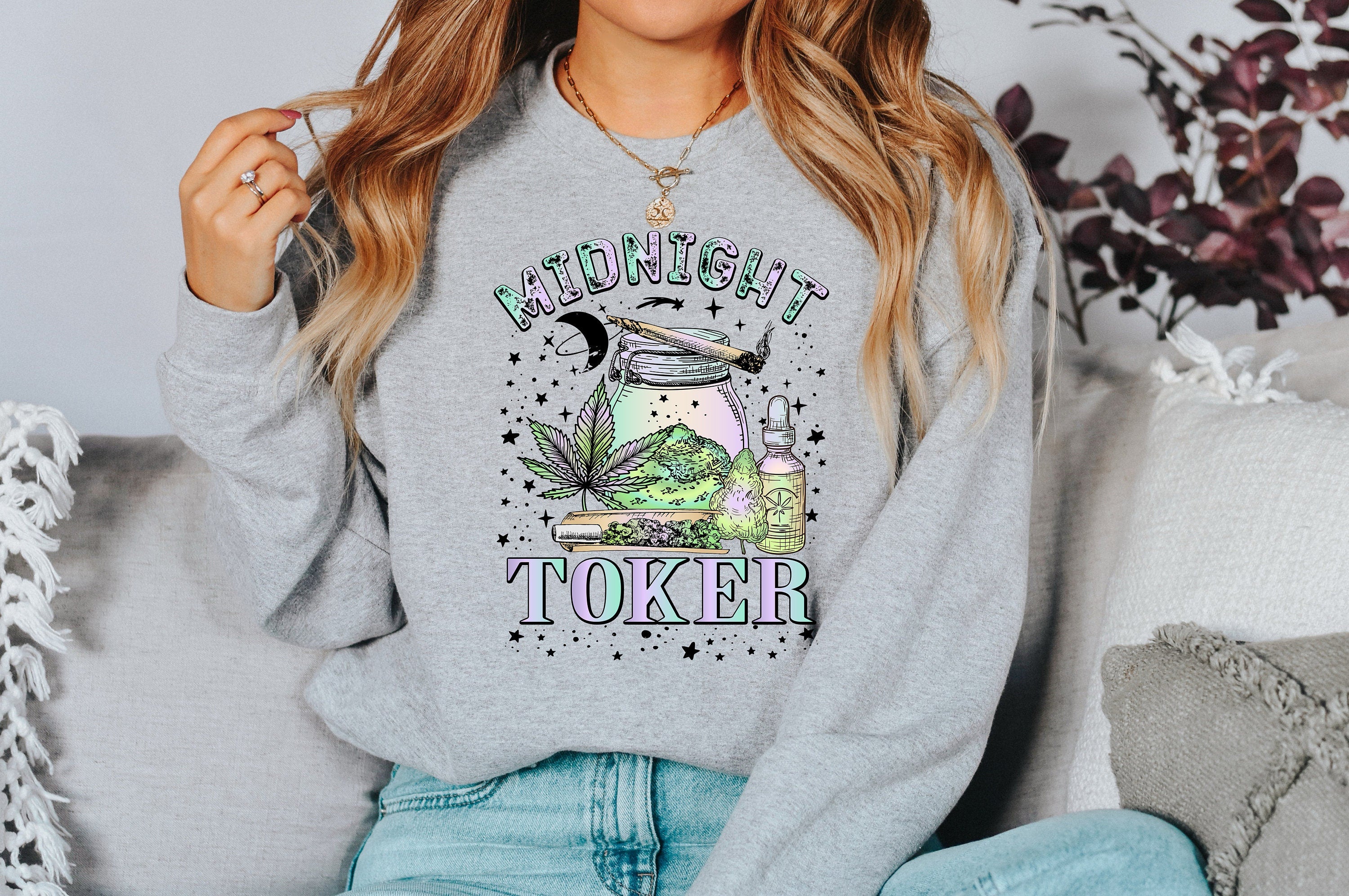 Happy 420 Retro Sweatshirt, Midnight Toker Sweater, Cannabis Day Sweatshirt, 420 Pullover, Womens Marijuana Sweatshirt, Smoking Crewneck