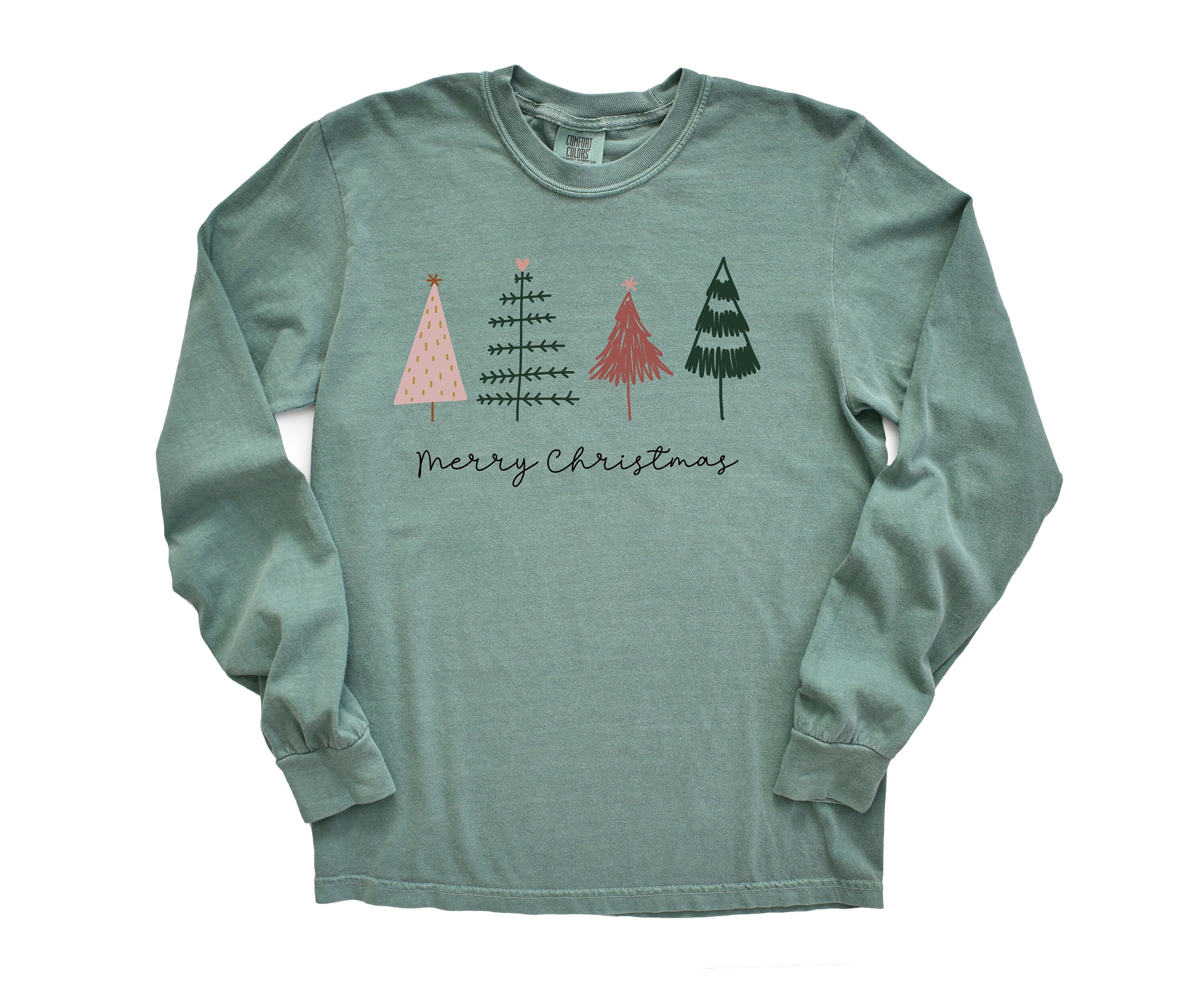 Long Sleeve Retro Christmas Comfort Colors shirt, Merry Christmas Boho Tree, Vintage Holiday Shirt, Santa Shirt, Retro Christmas Shirt