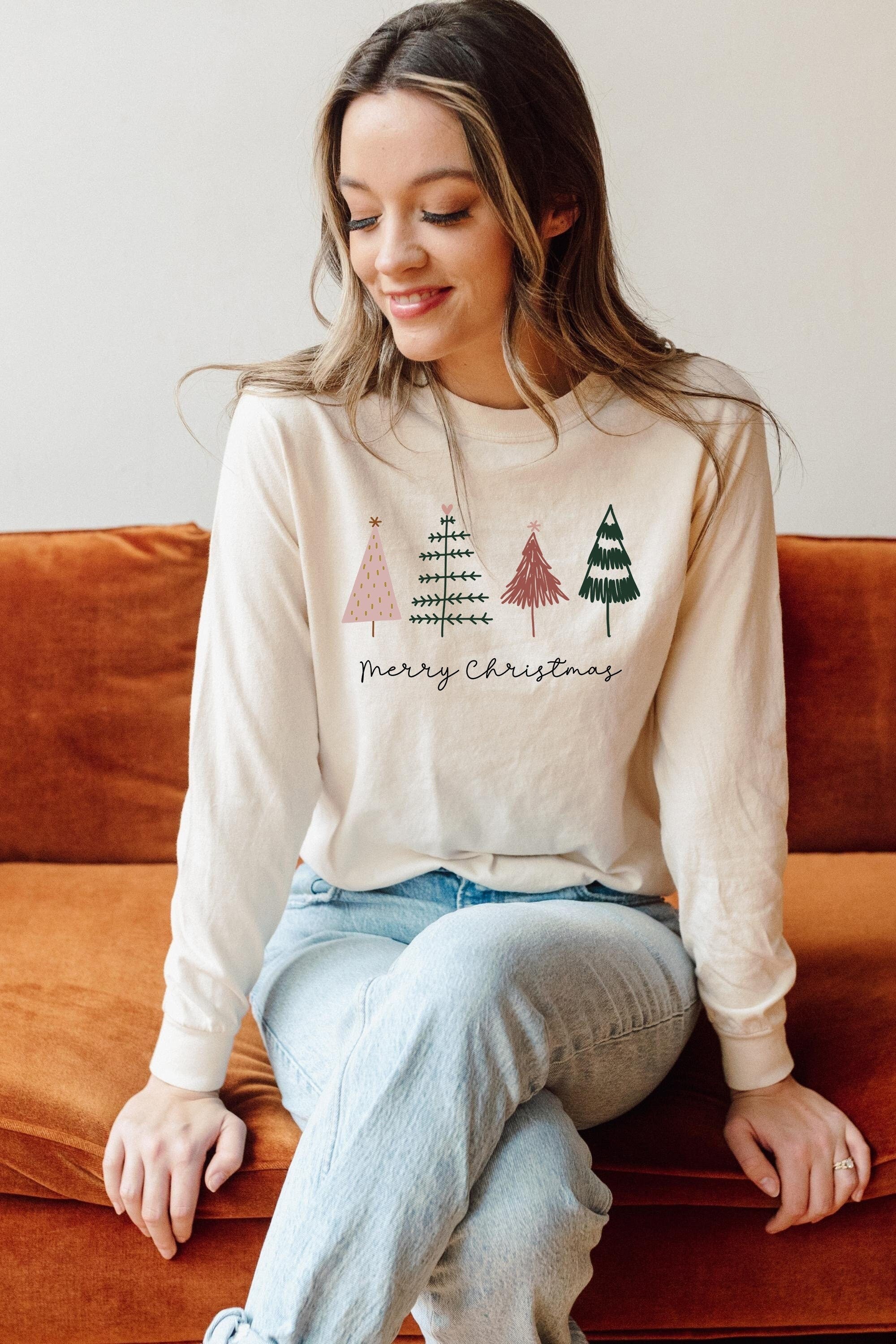 Long Sleeve Retro Christmas Comfort Colors shirt, Merry Christmas Boho Tree, Vintage Holiday Shirt, Santa Shirt, Retro Christmas Shirt