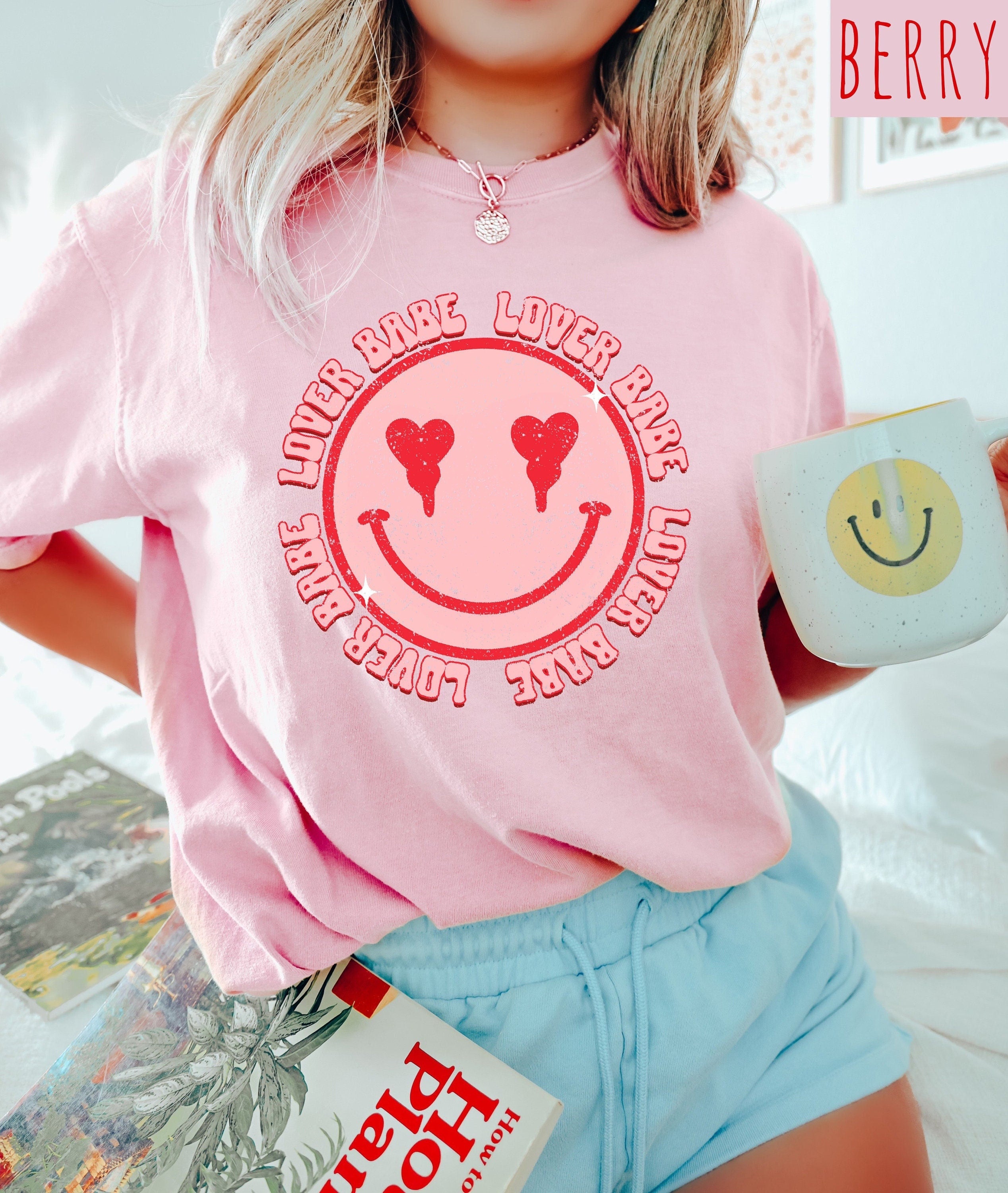 Retro Valentines Day Comfort Colors Shirt, Lover Babe Smiley Face Shirt, Vintage Couples Shirt, Love Shirt, Heart Shirt, Proud Single Shirt