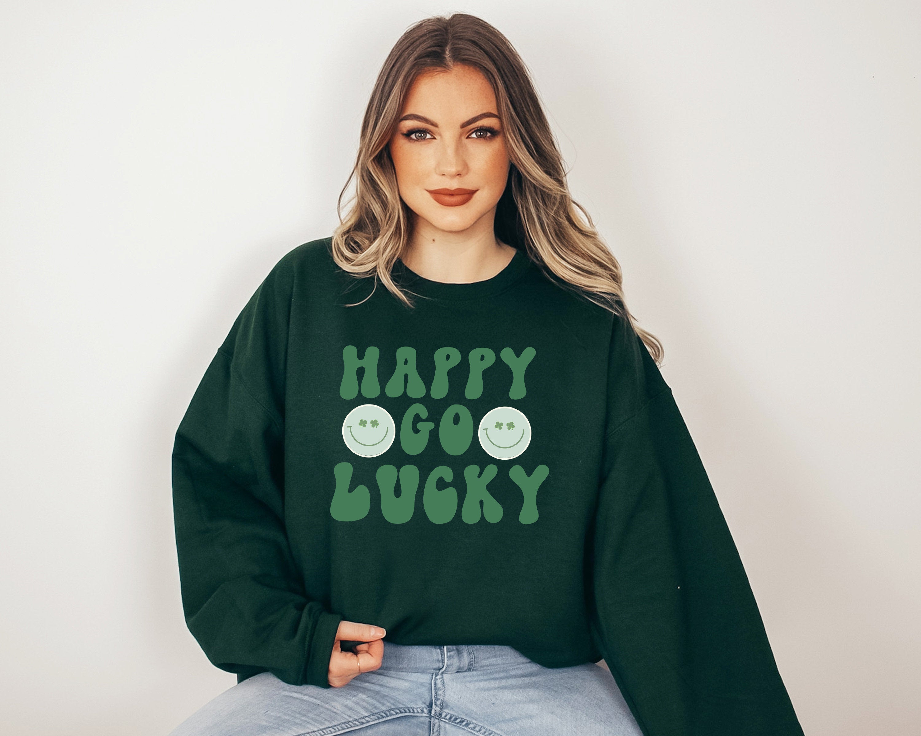 Happy Go Lucky Sweatshirt, Lucky Clover Sweater, St Patricks Day Sweatshirt, Lucky Pullover, Womens Sweatshirt, Crewneck, Shamrock Shirt