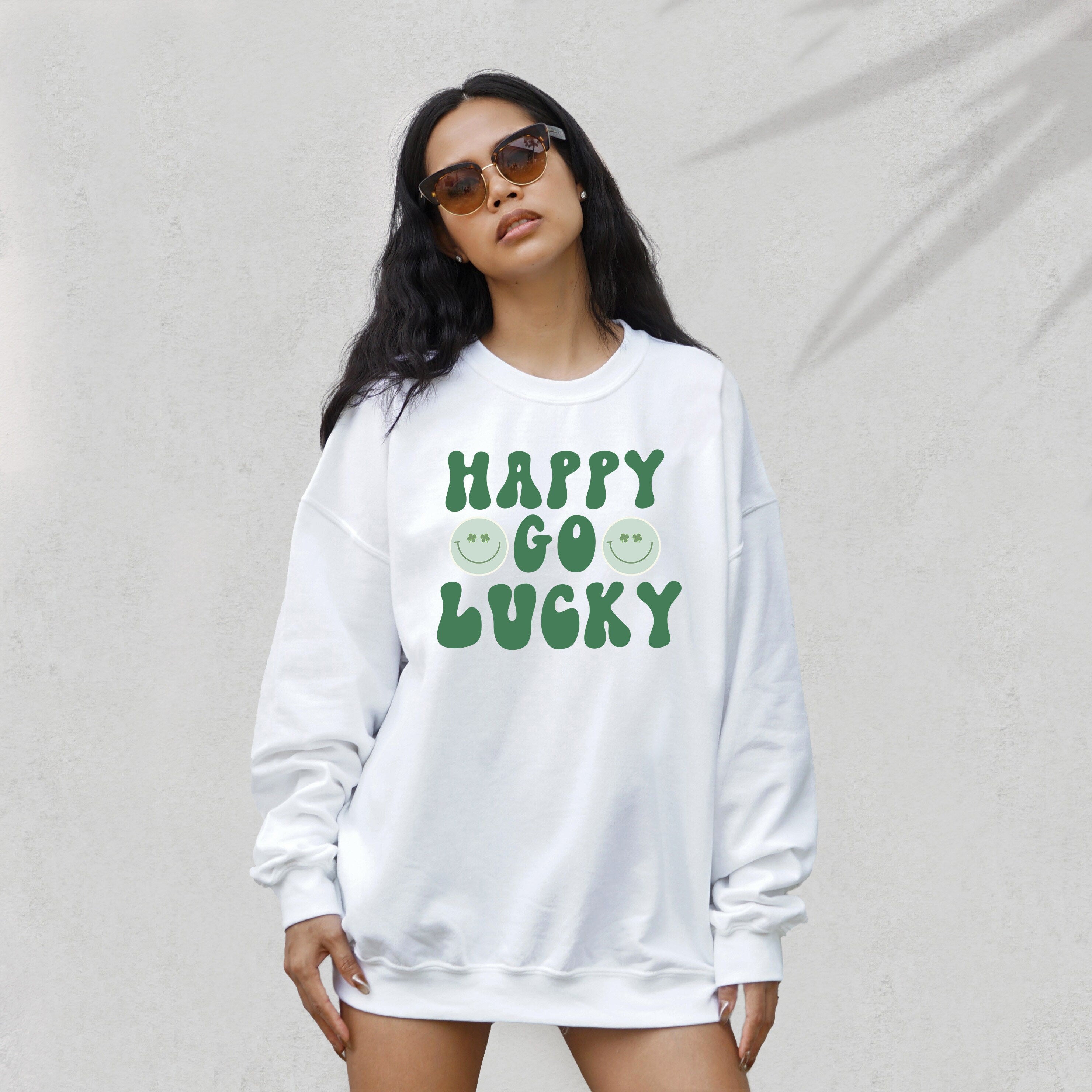 Happy Go Lucky Sweatshirt, Lucky Clover Sweater, St Patricks Day Sweatshirt, Lucky Pullover, Womens Sweatshirt, Crewneck, Shamrock Shirt