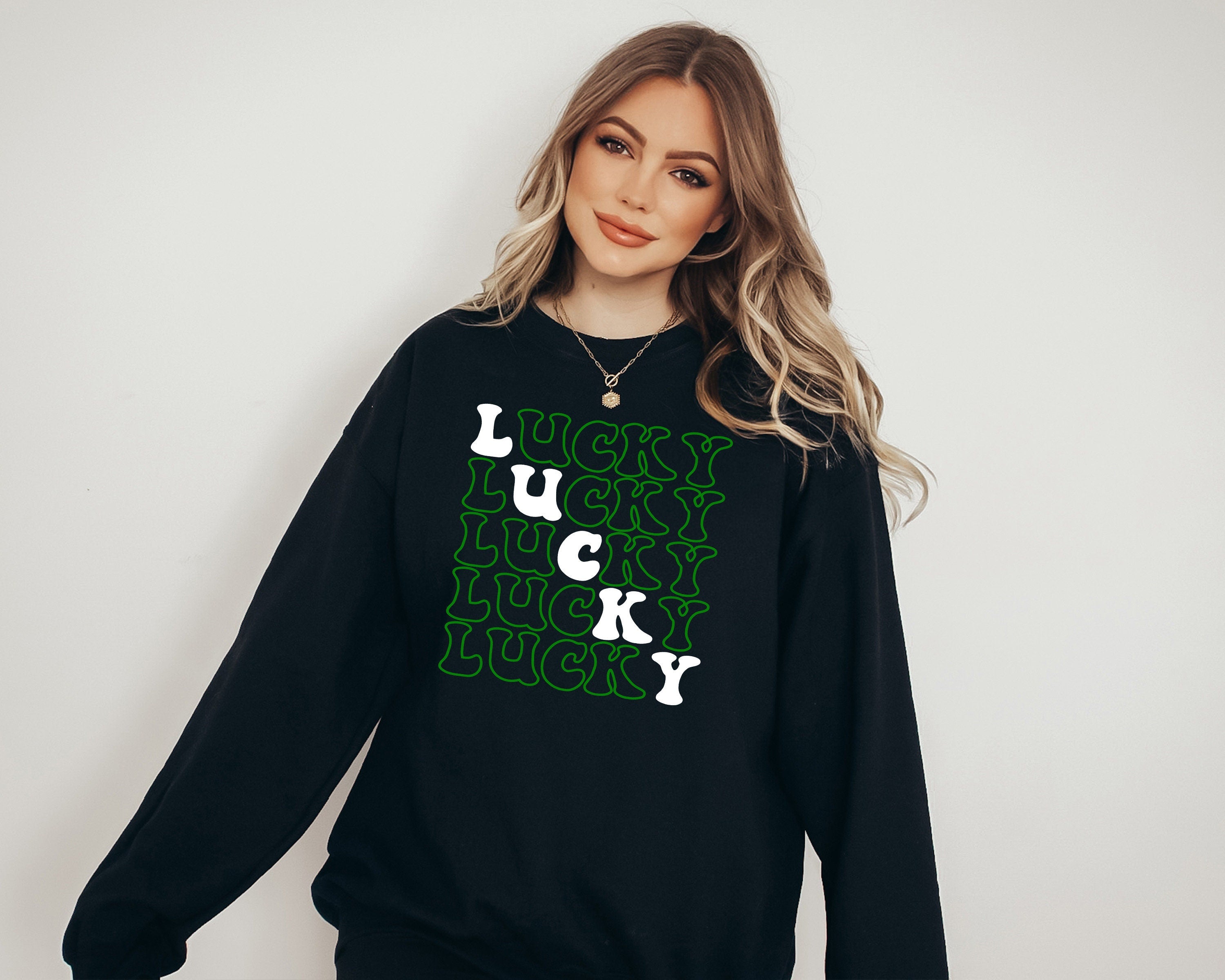 Lucky Retro Sweatshirt, Lucky Clover Sweater, St Patricks Day Sweatshirt, Lucky Pullover, Womens Lucky Sweatshirt, Lucky Crewneck, Shamrock