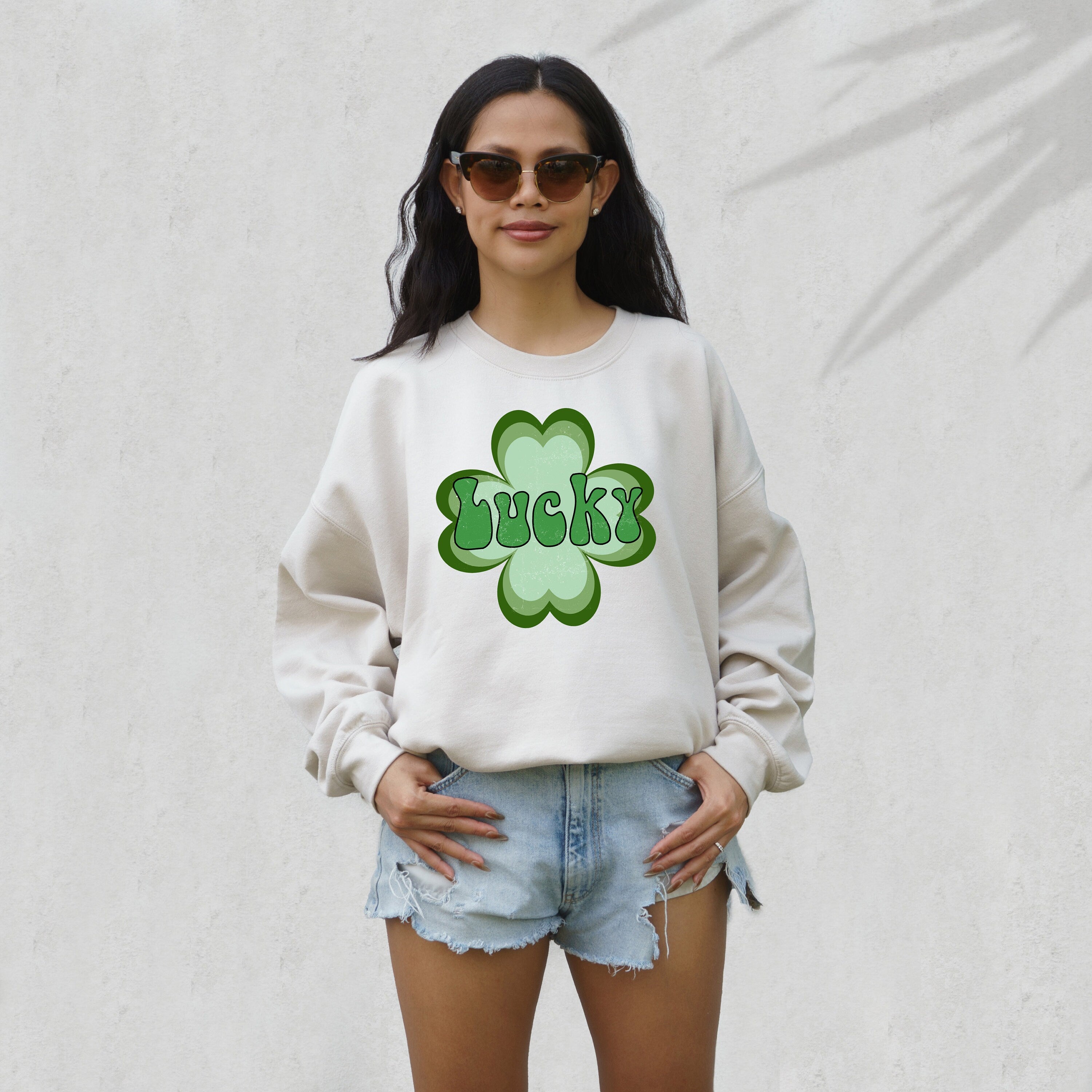 Lucky Retro Sweatshirt, Lucky Clover Sweater, St Patricks Day Sweatshirt, Lucky Pullover, Womens Lucky Sweatshirt, Lucky Crewneck, Shamrock