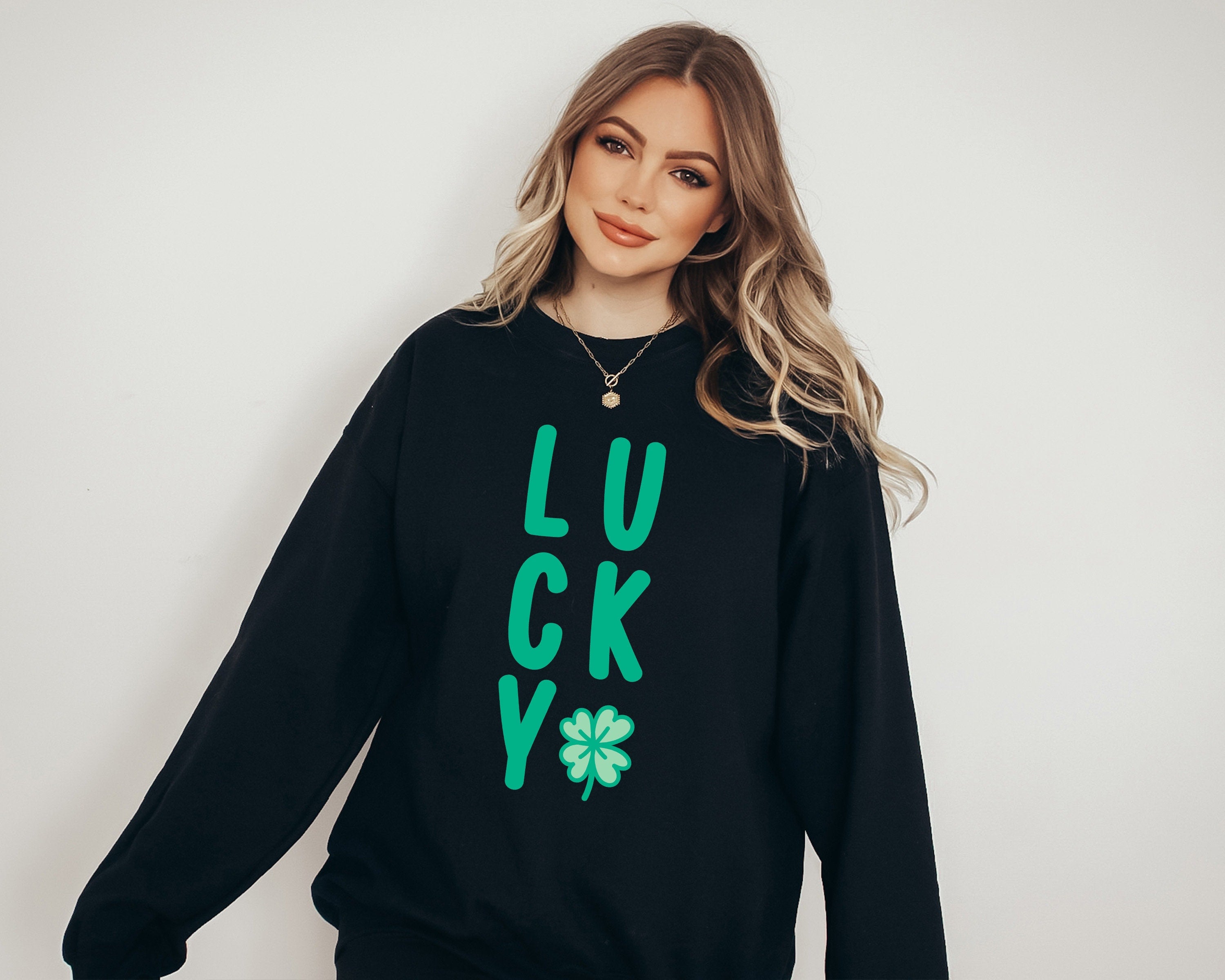 Lucky Retro Sweatshirt, Lucky Clover Sweater, St Patricks Day Sweatshirt, Lucky Pullover, Womens Lucky Sweatshirt, Lucky Crewneck, Shamrock