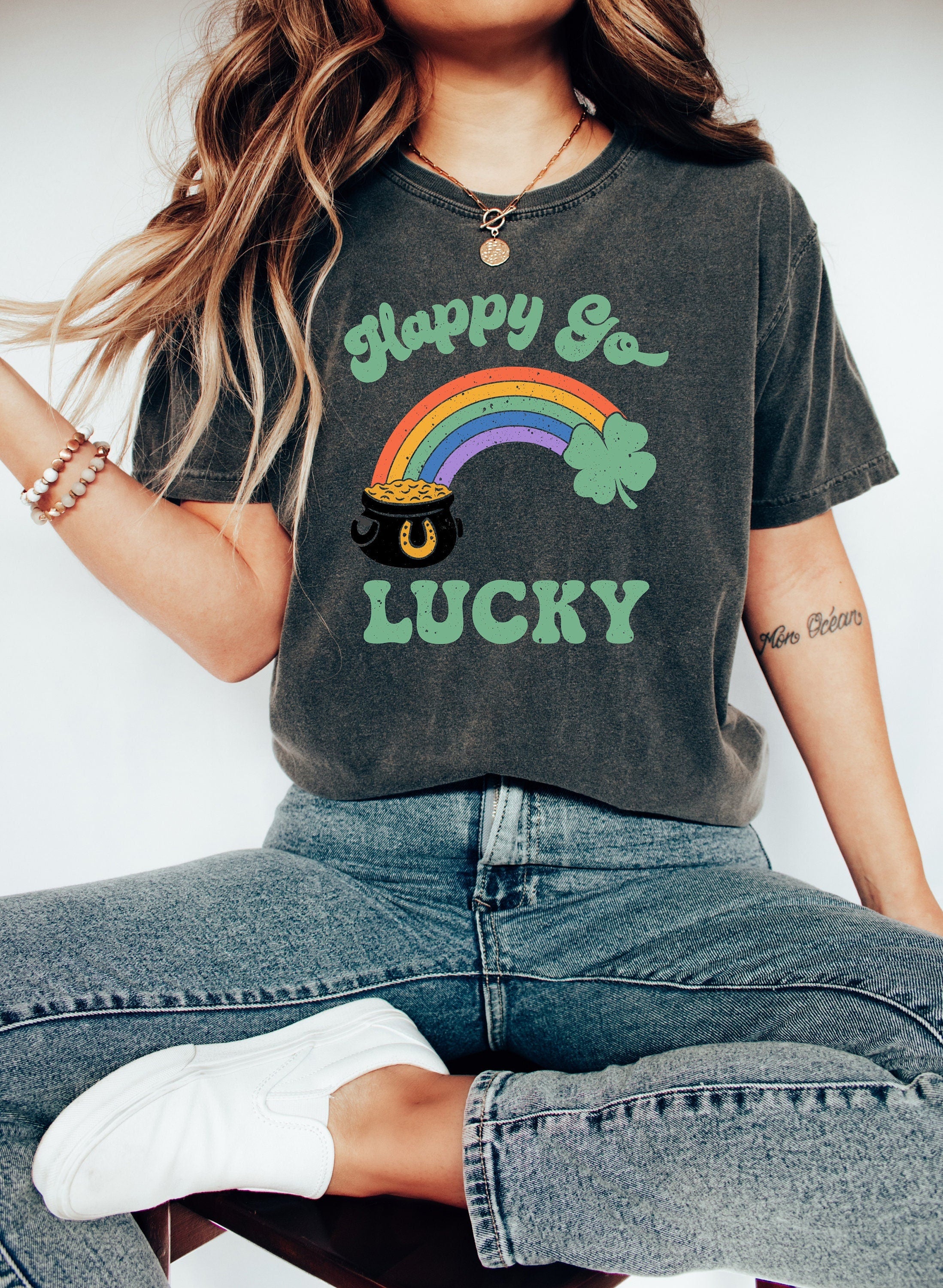 Retro St Patty's Day Comfort Colors Shirt, Happy Go Lucky, Vintage St Patrick's Day Shirt, Day Drinking Shirt, Rainbow Shirt, Lucky Shirt