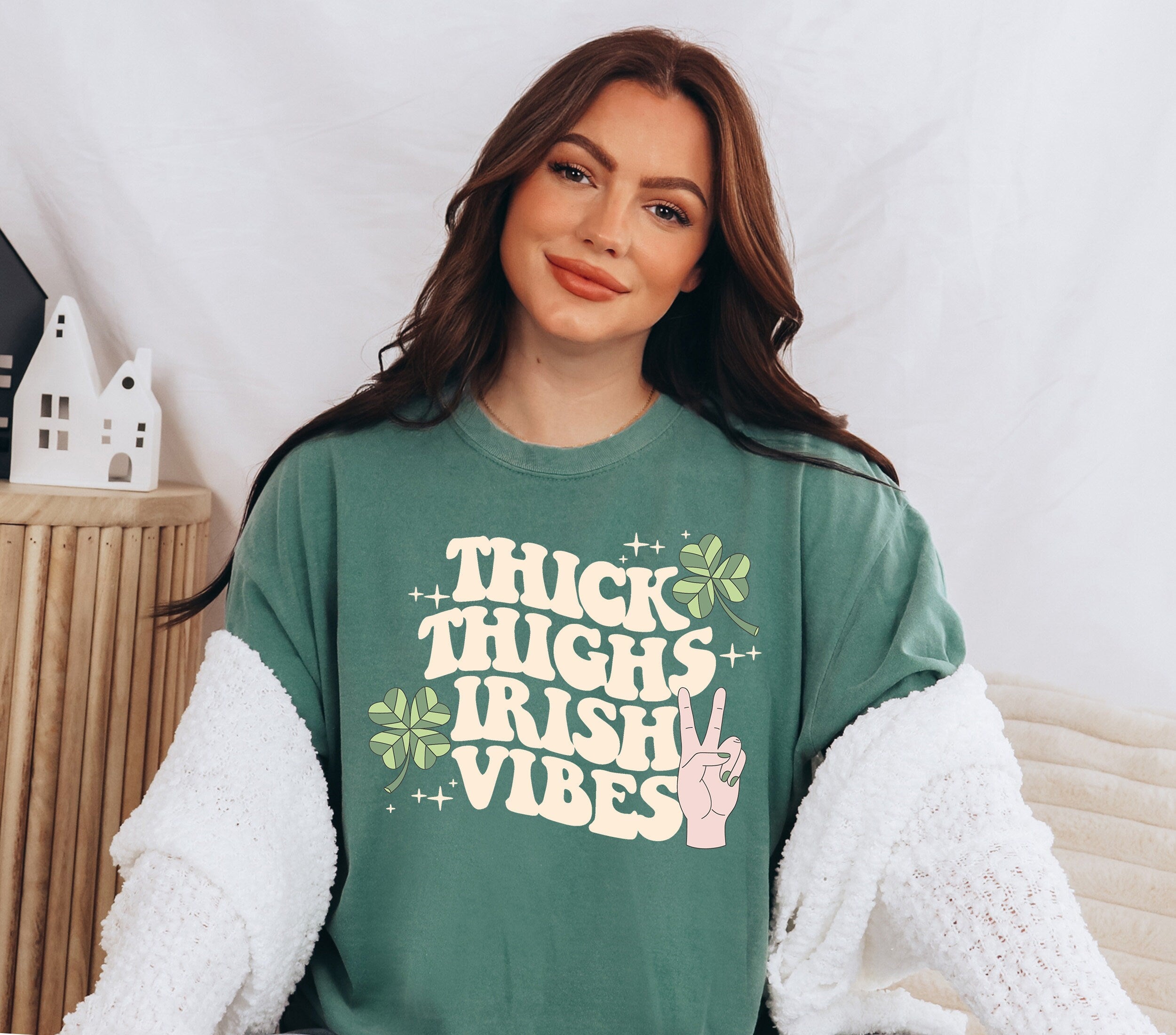 Retro St Patty's Day Comfort Colors Shirt, Thick Thighs and Irish Vibes Shirt, Vintage St Patrick's Day Shirt, Day Drinking Shirt, Retro