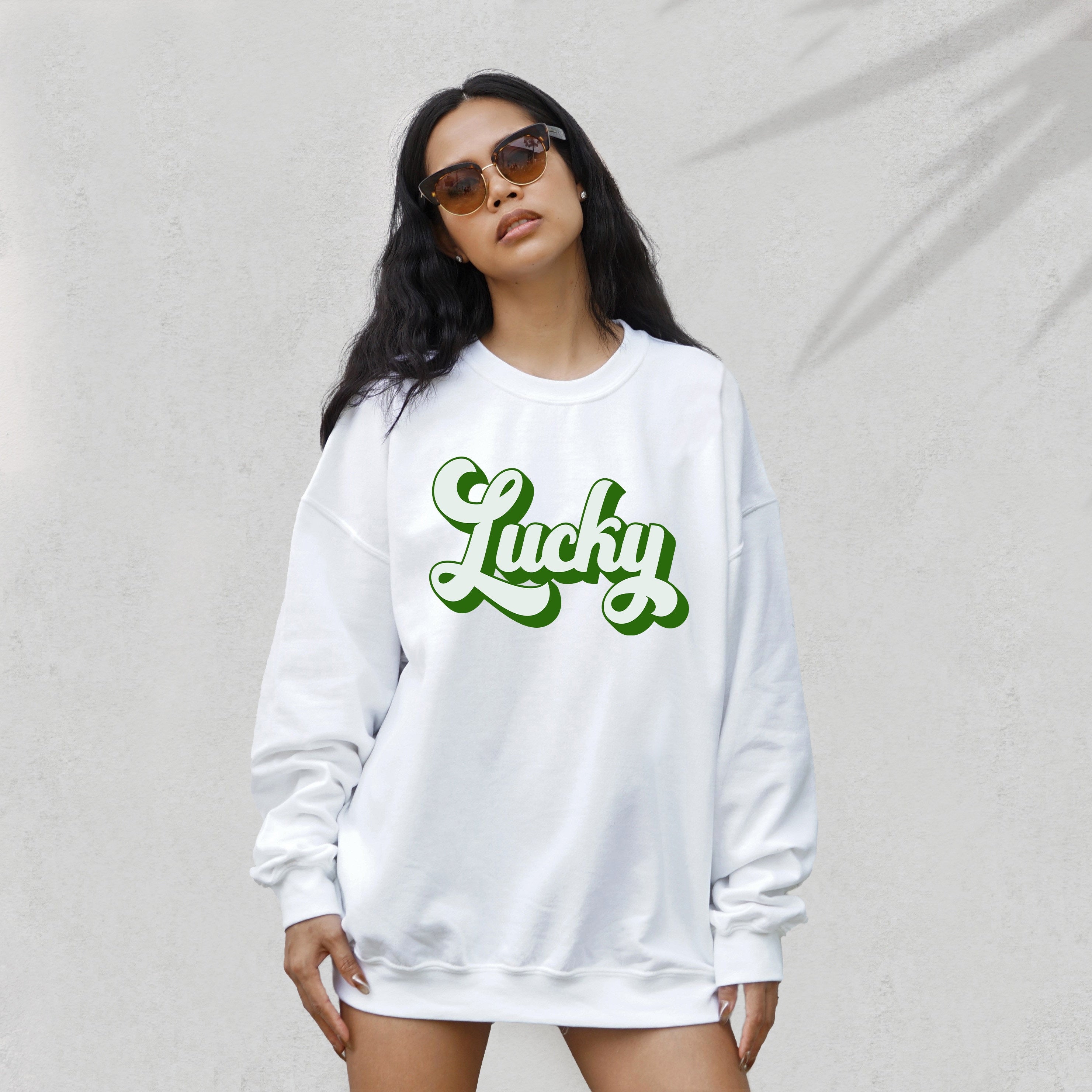 Lucky Retro Sweatshirt, Lucky Clover Sweater, St Patricks Day Sweatshirt, Lucky Pullover, Womens Lucky Sweatshirt, Lucky Crewneck, Shamrock