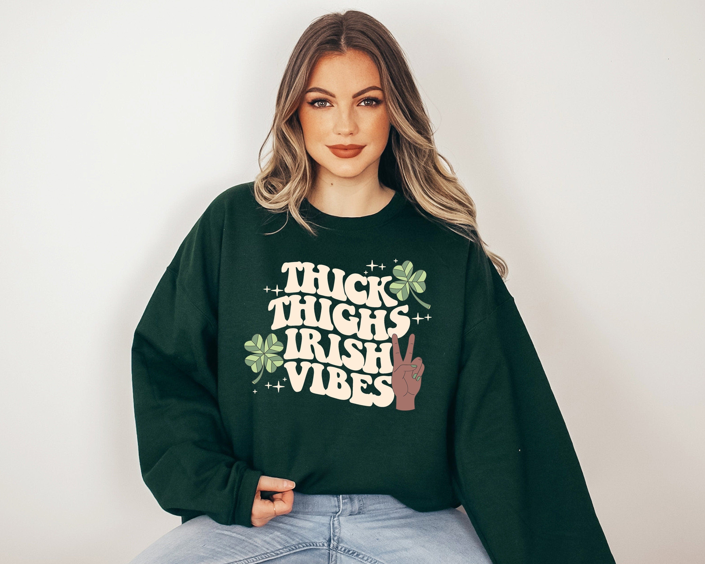 Lucky Retro Sweatshirt, Thick Thighs Irish Vibes, St Patricks Day, Lucky Pullover, Womens Lucky Sweatshirt, Lucky Crewneck, Shamrock Sweater