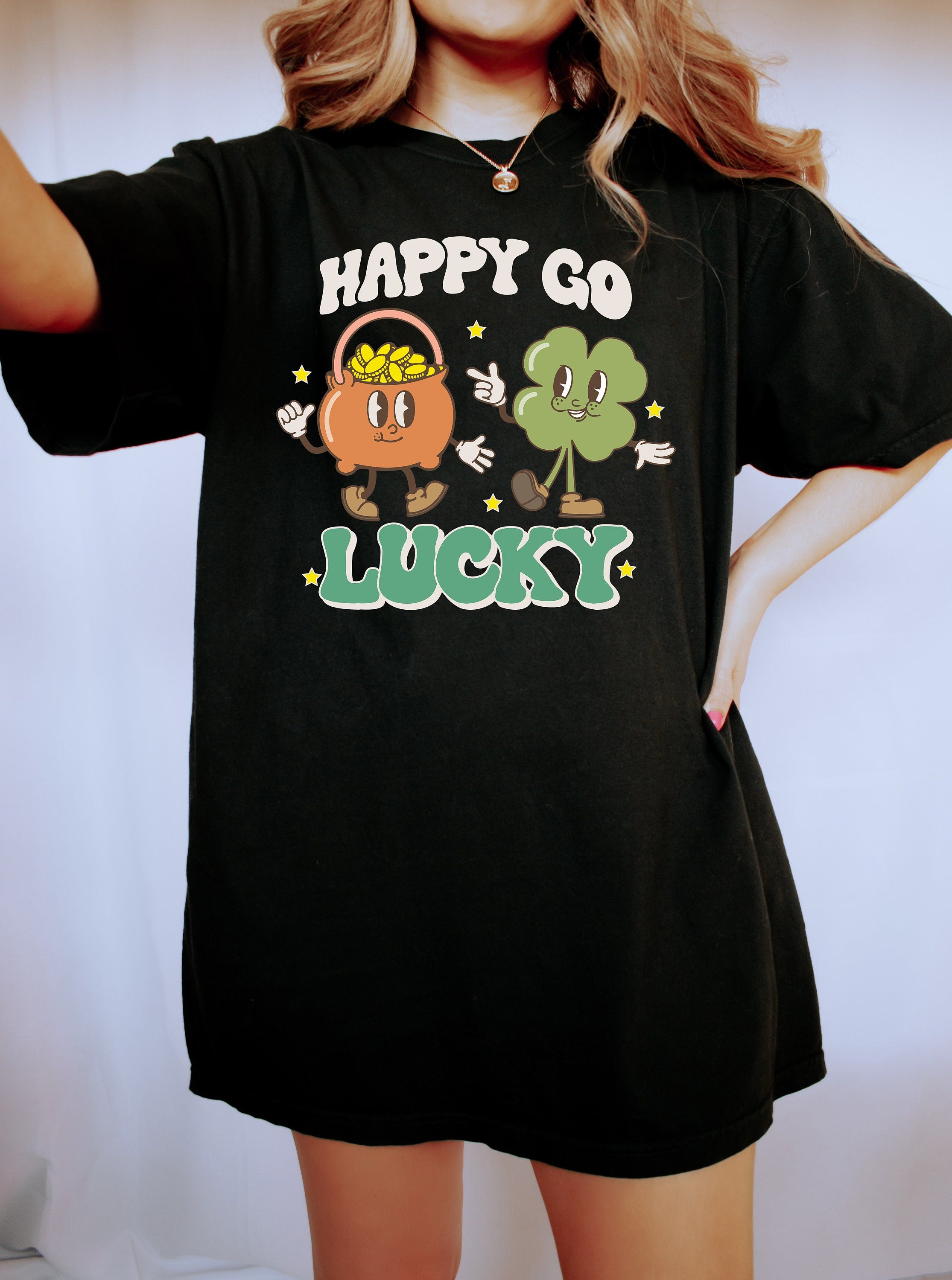 Retro St Patty's Day Comfort Colors Shirt, Happy Go Lucky, Vintage St Patrick's Day Shirt, Day Drinking Shirt, Retro Shirt, Lucky Shirt