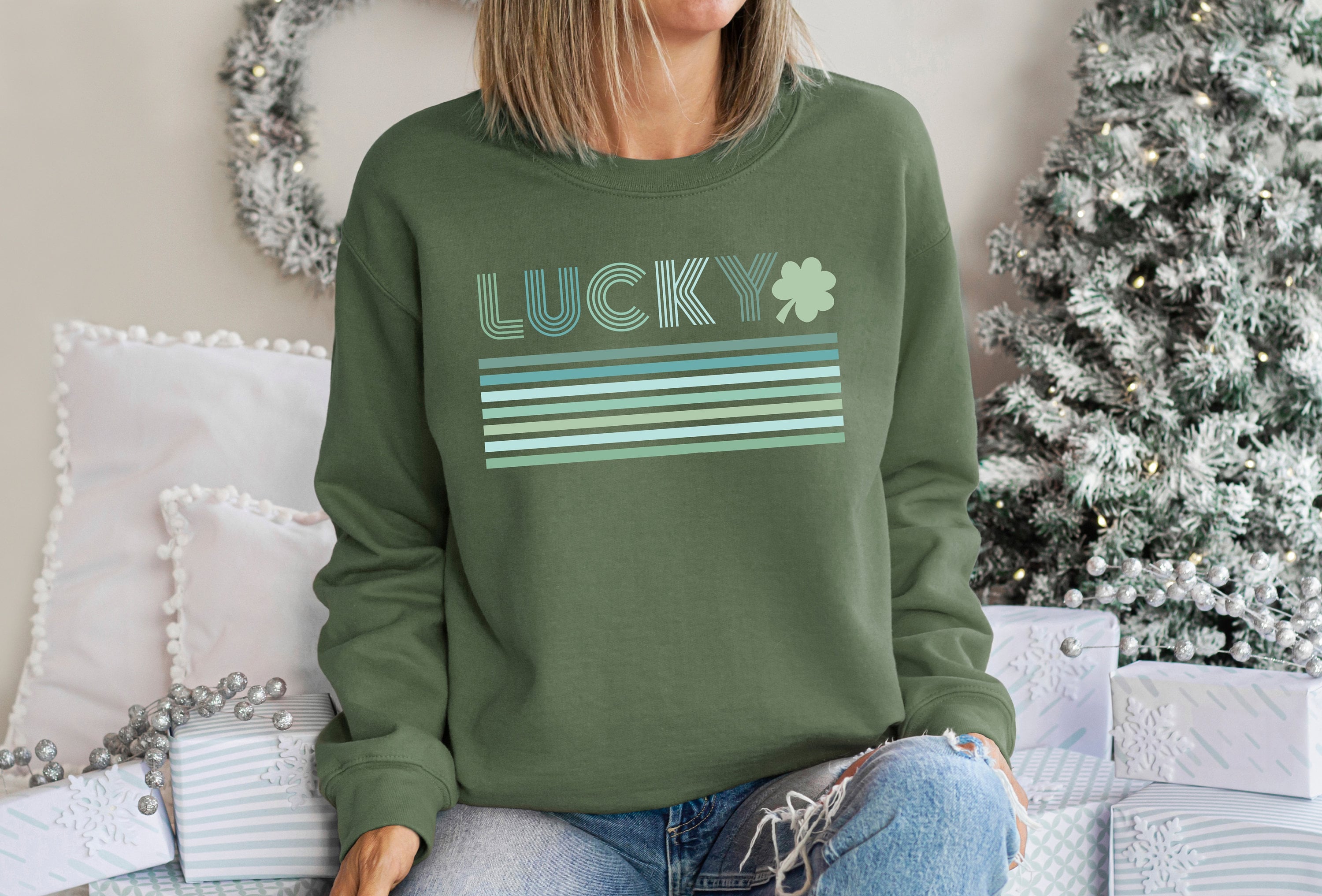 Retro Lucky Clover Sweatshirt, Lucky Clover Sweater, St Patricks Day Sweatshirt, Lucky Pullover, Womens Sweatshirt, Crewneck, Shamrock Shirt