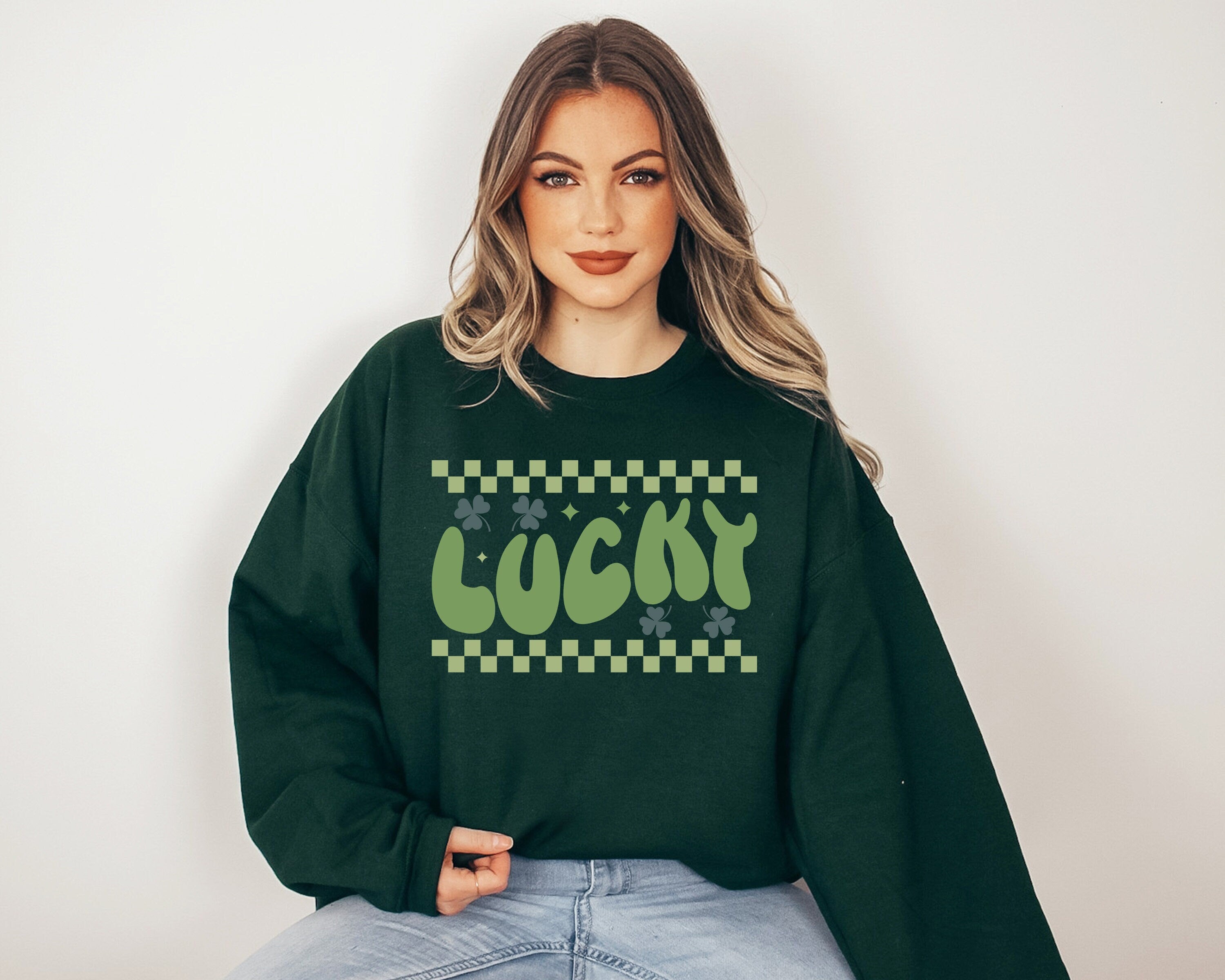 Retro Lucky Clover Sweatshirt, Lucky Clover Sweater, St Patricks Day Sweatshirt, Lucky Pullover, Womens Sweatshirt, Crewneck, Shamrock Shirt