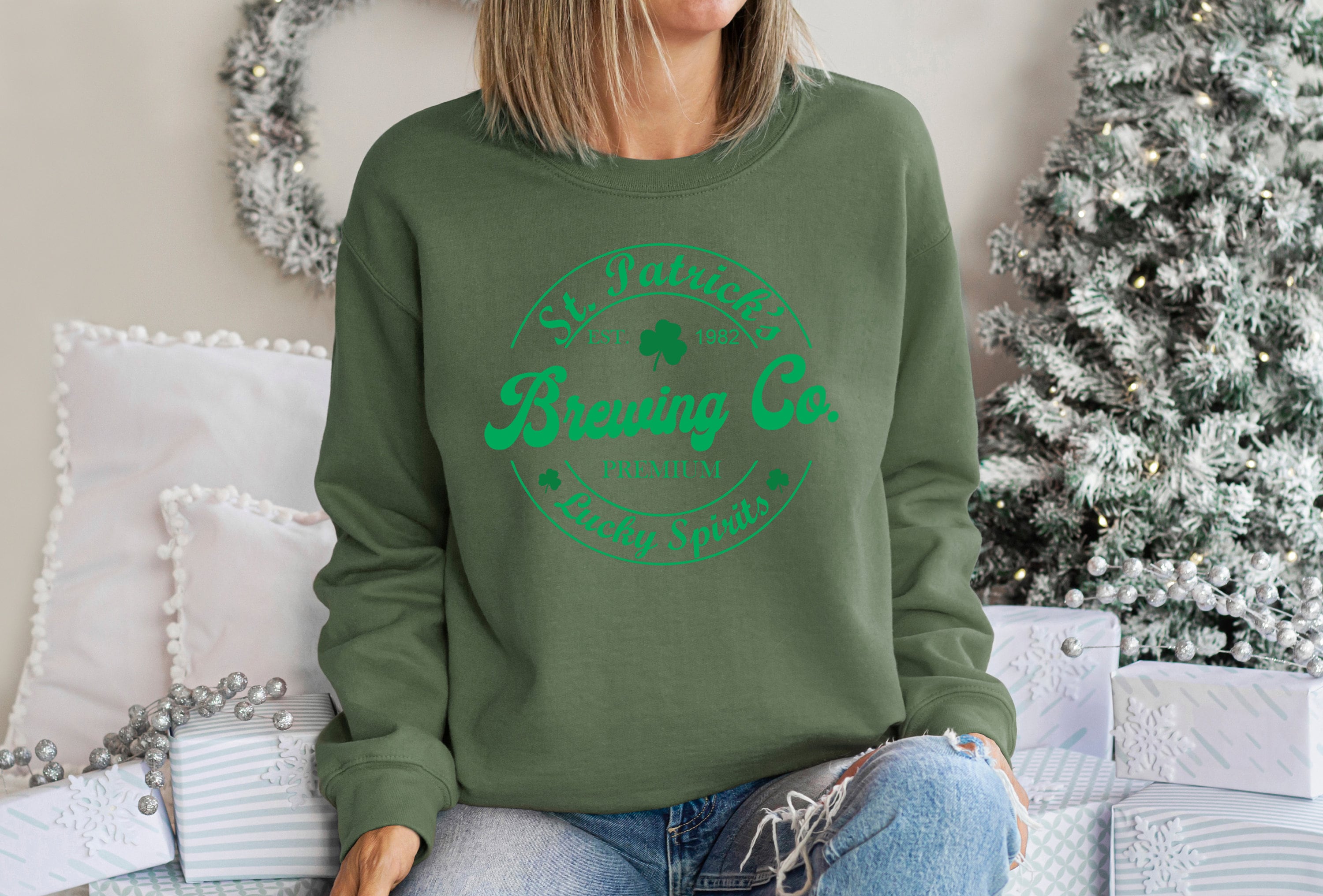 Leprechaun Brewing Sweatshirt, Lucky Clover Sweater, St Patricks Day Sweatshirt, Lucky Pullover, Womens Sweatshirt, Crewneck, Shamrock Shirt