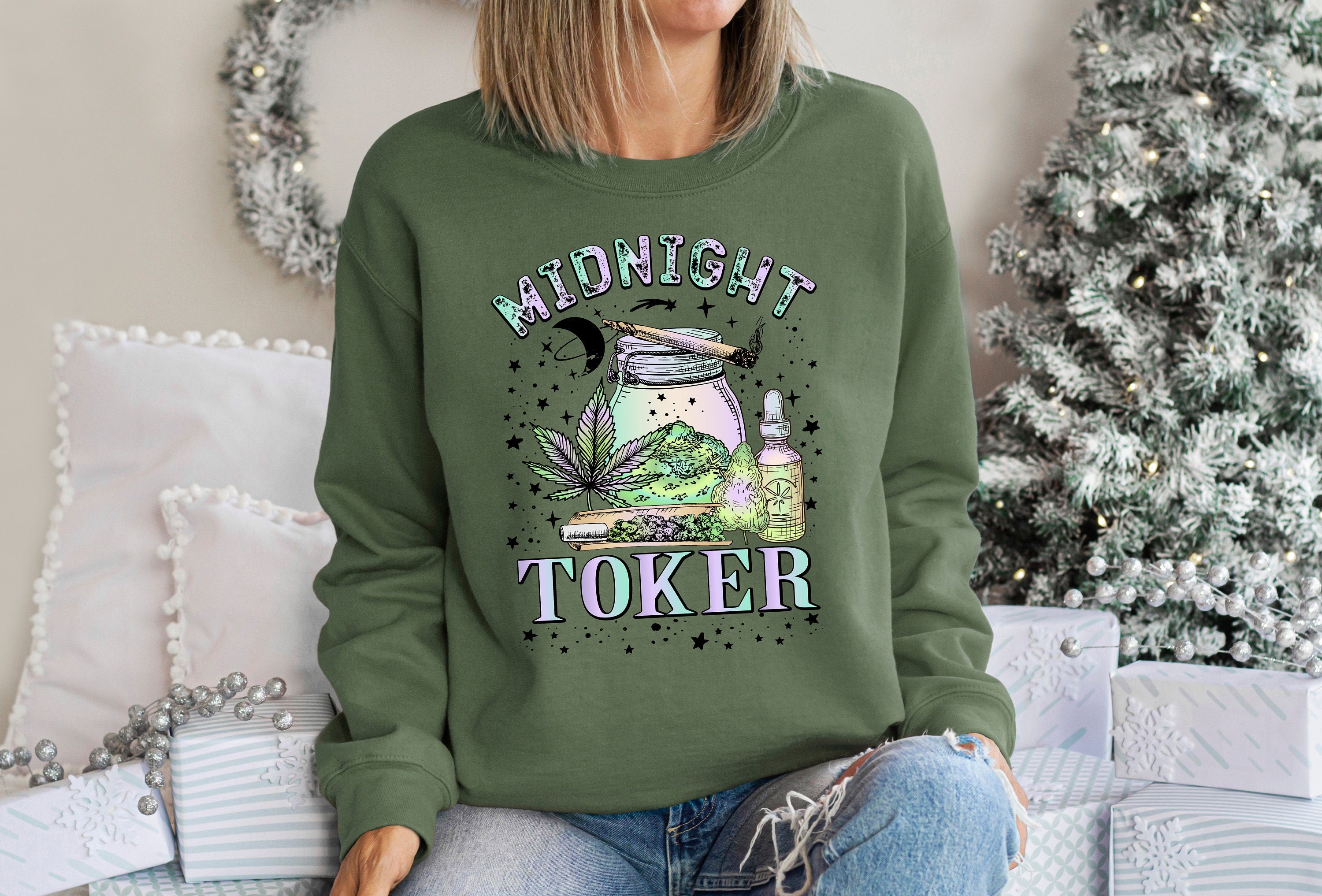 Happy 420 Retro Sweatshirt, Midnight Toker Sweater, Cannabis Day Sweatshirt, 420 Pullover, Womens Marijuana Sweatshirt, Smoking Crewneck