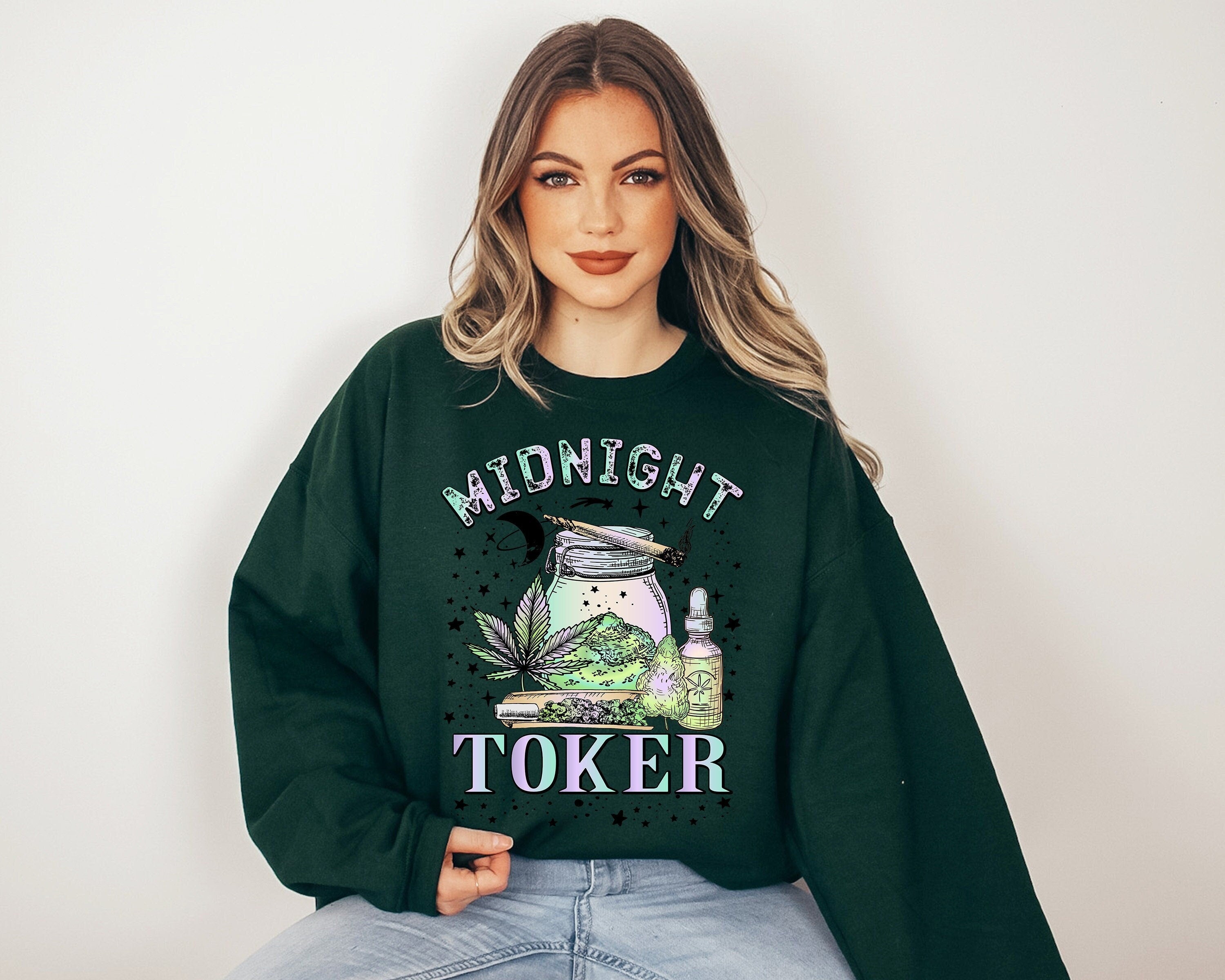 Happy 420 Retro Sweatshirt, Midnight Toker Sweater, Cannabis Day Sweatshirt, 420 Pullover, Womens Marijuana Sweatshirt, Smoking Crewneck