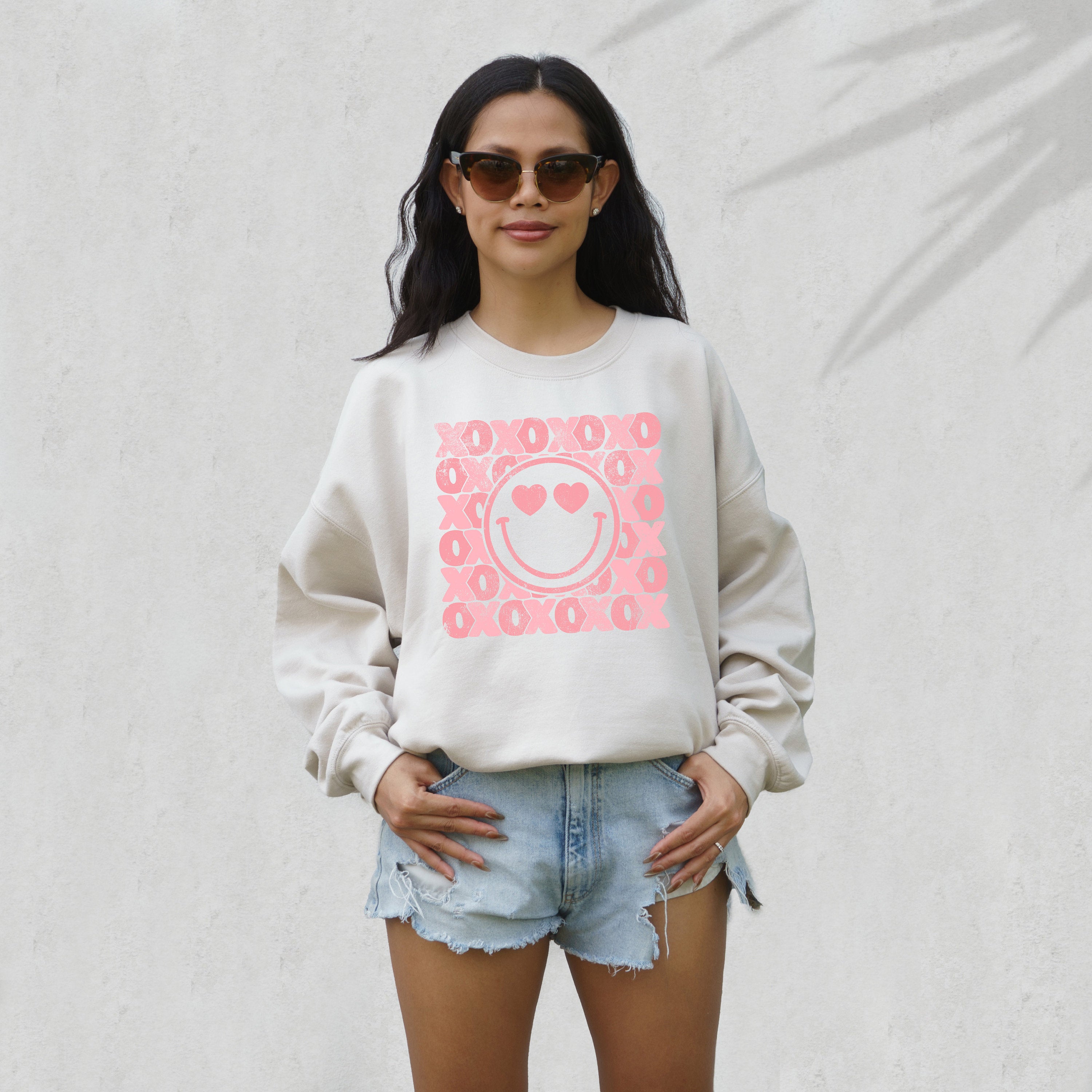 Retro Valentines Sweatshirt, Love Vibes, Valentines Day, Love Pullover, Womens Love Sweatshirt, Red Crewneck, Pink Heart Smiley Face Sweater