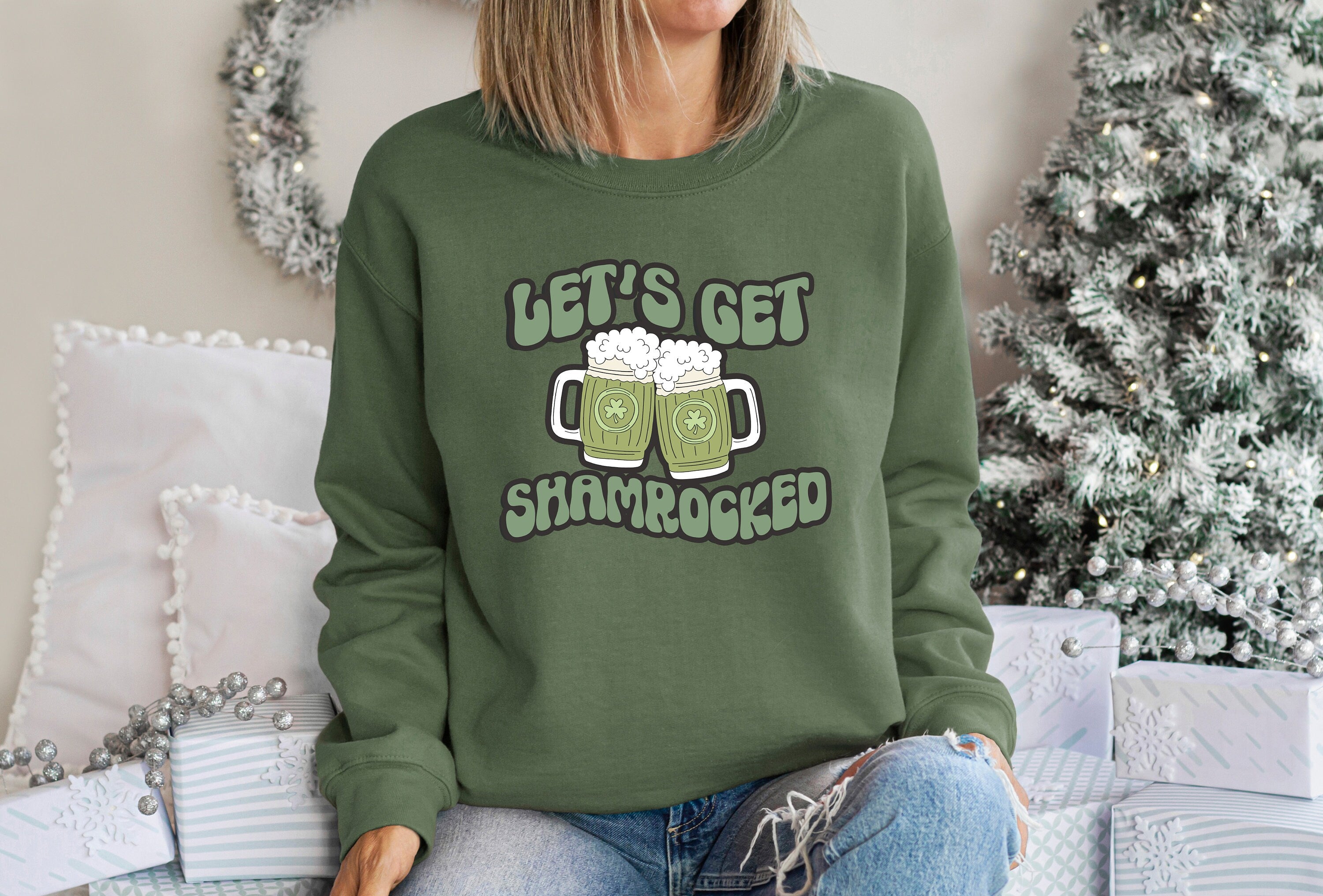 Lets Get Shamrocked Sweatshirt, Lucky Clover Sweater, St Patricks Day Sweatshirt, Lucky Pullover, Womens Sweatshirt, Crewneck, Shamrock