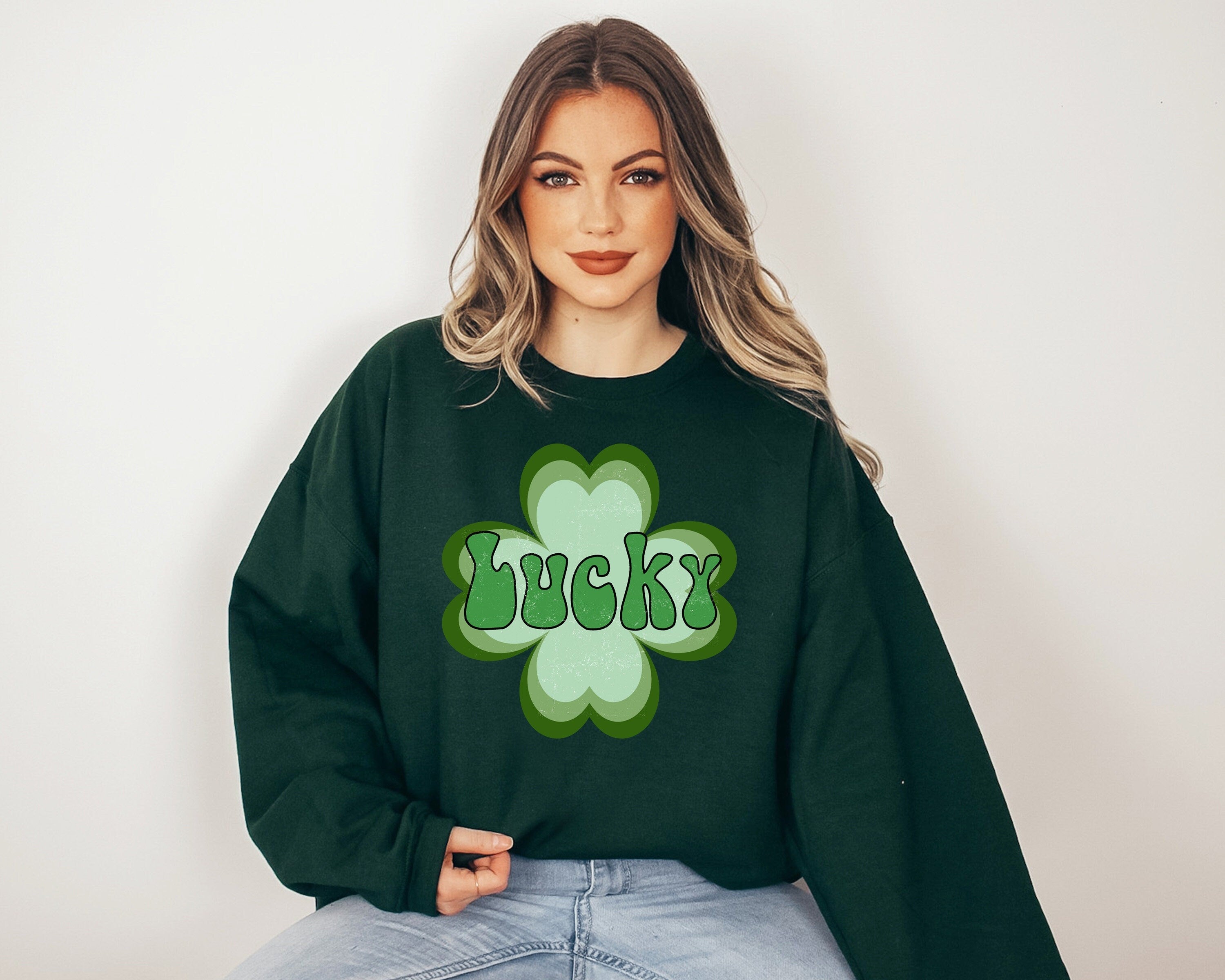 Lucky Retro Sweatshirt, Lucky Clover Sweater, St Patricks Day Sweatshirt, Lucky Pullover, Womens Lucky Sweatshirt, Lucky Crewneck, Shamrock