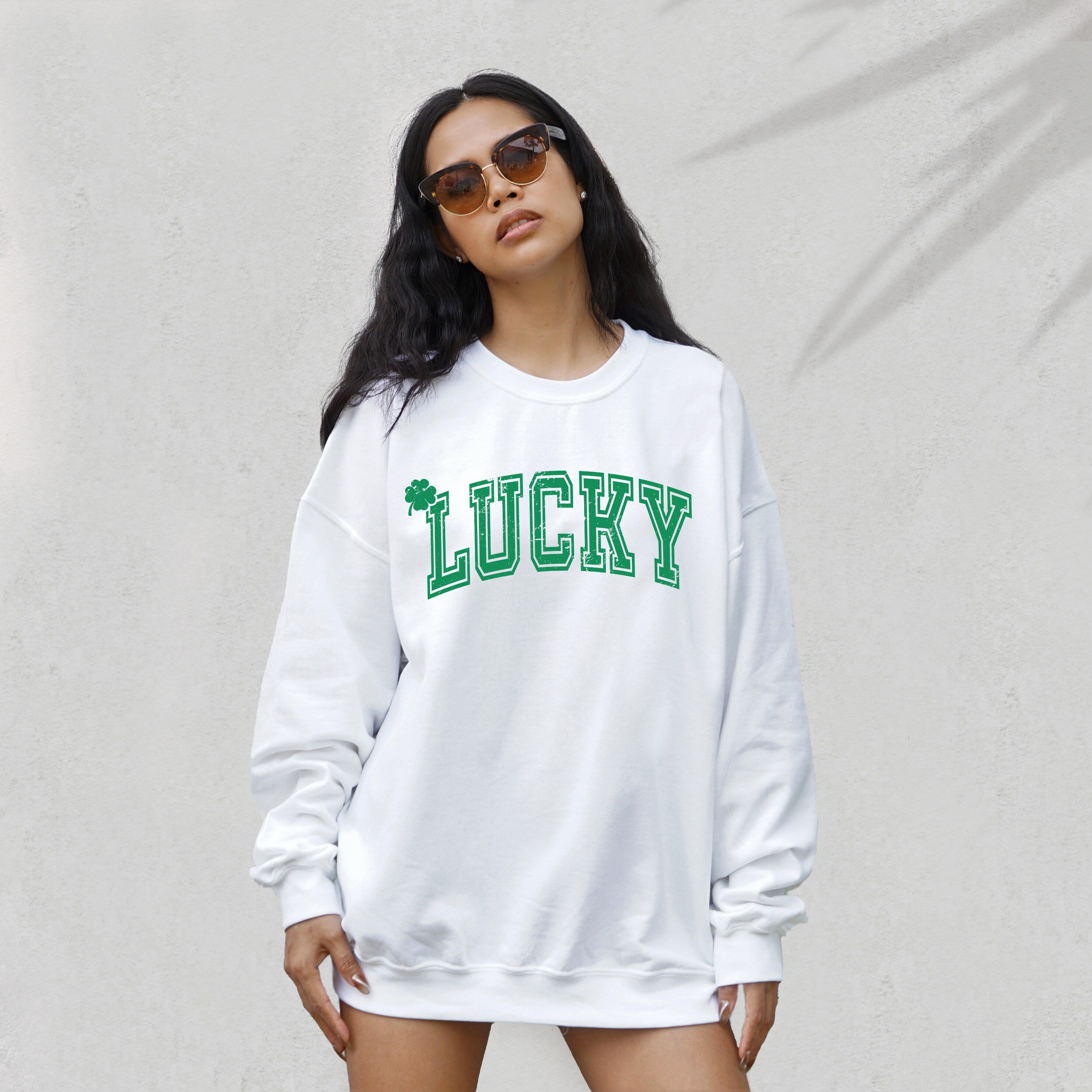 Lucky Retro Sweatshirt, Lucky Clover Sweater, St Patricks Day Sweatshirt, Lucky Pullover, Womens Lucky Sweatshirt, Lucky Crewneck, Shamrock