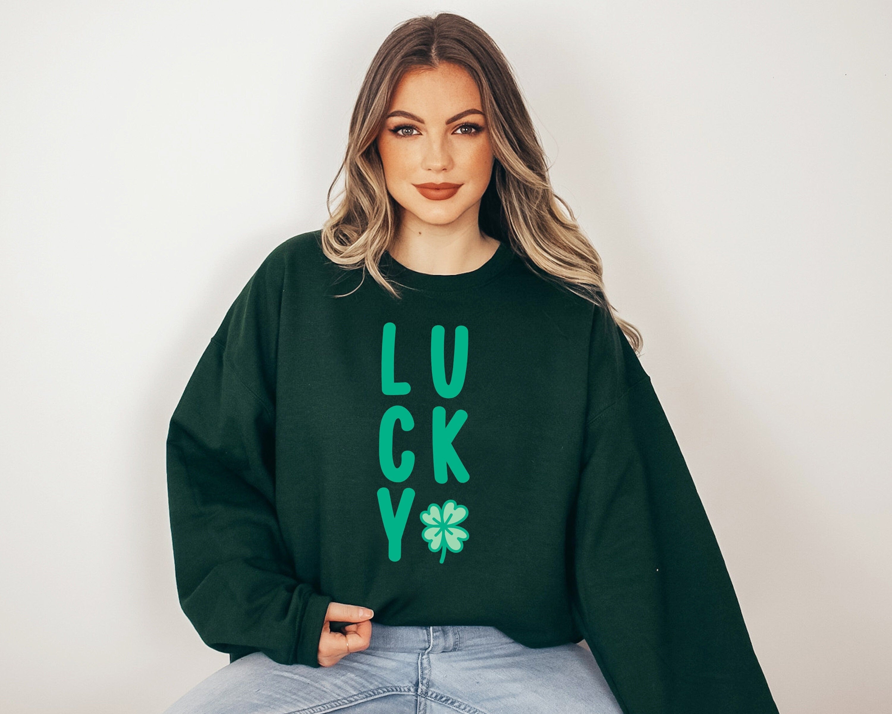 Lucky Retro Sweatshirt, Lucky Clover Sweater, St Patricks Day Sweatshirt, Lucky Pullover, Womens Lucky Sweatshirt, Lucky Crewneck, Shamrock