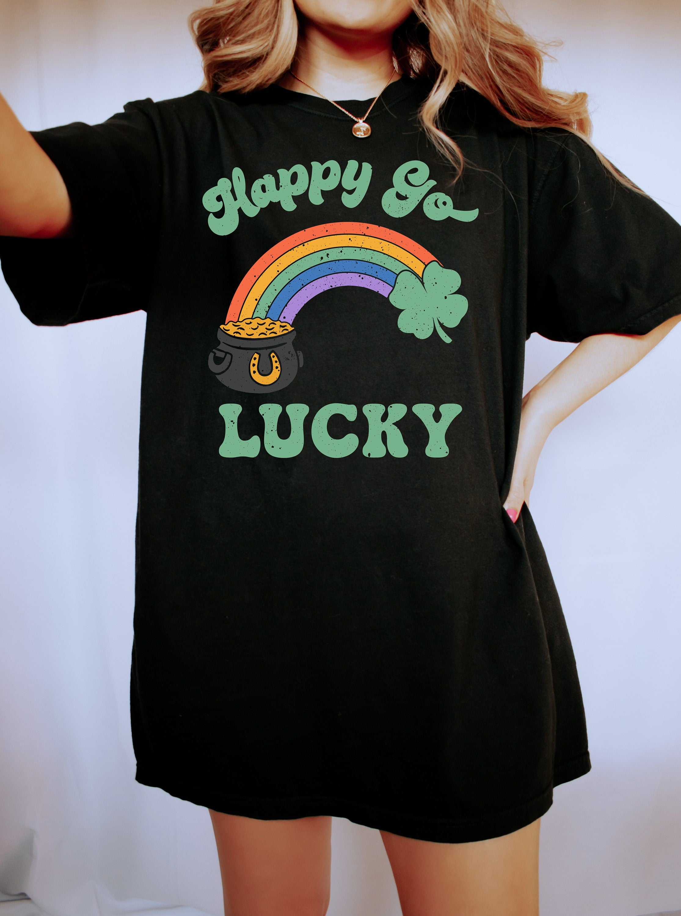 Retro St Patty's Day Comfort Colors Shirt, Happy Go Lucky, Vintage St Patrick's Day Shirt, Day Drinking Shirt, Rainbow Shirt, Lucky Shirt