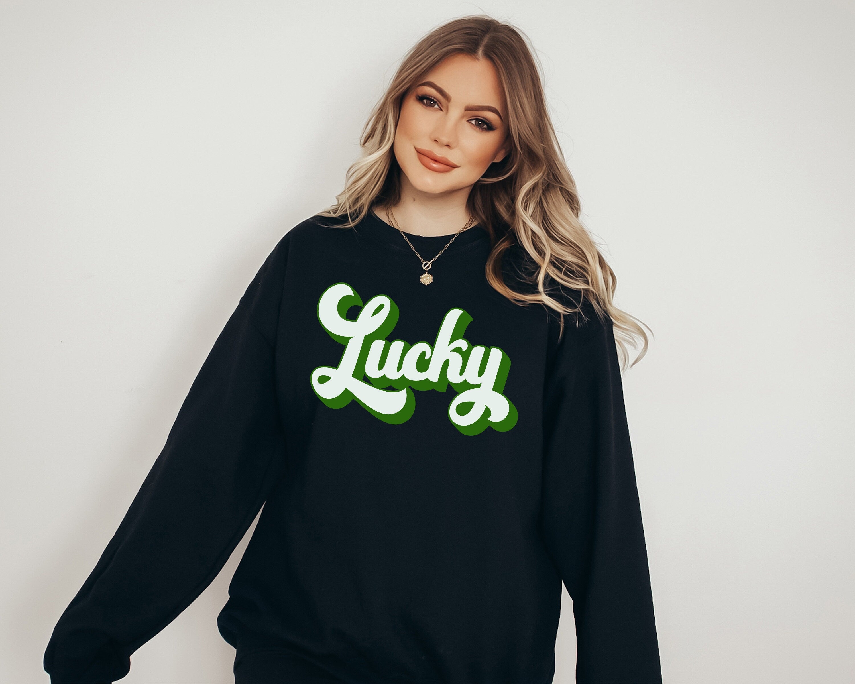 Lucky Retro Sweatshirt, Lucky Clover Sweater, St Patricks Day Sweatshirt, Lucky Pullover, Womens Lucky Sweatshirt, Lucky Crewneck, Shamrock