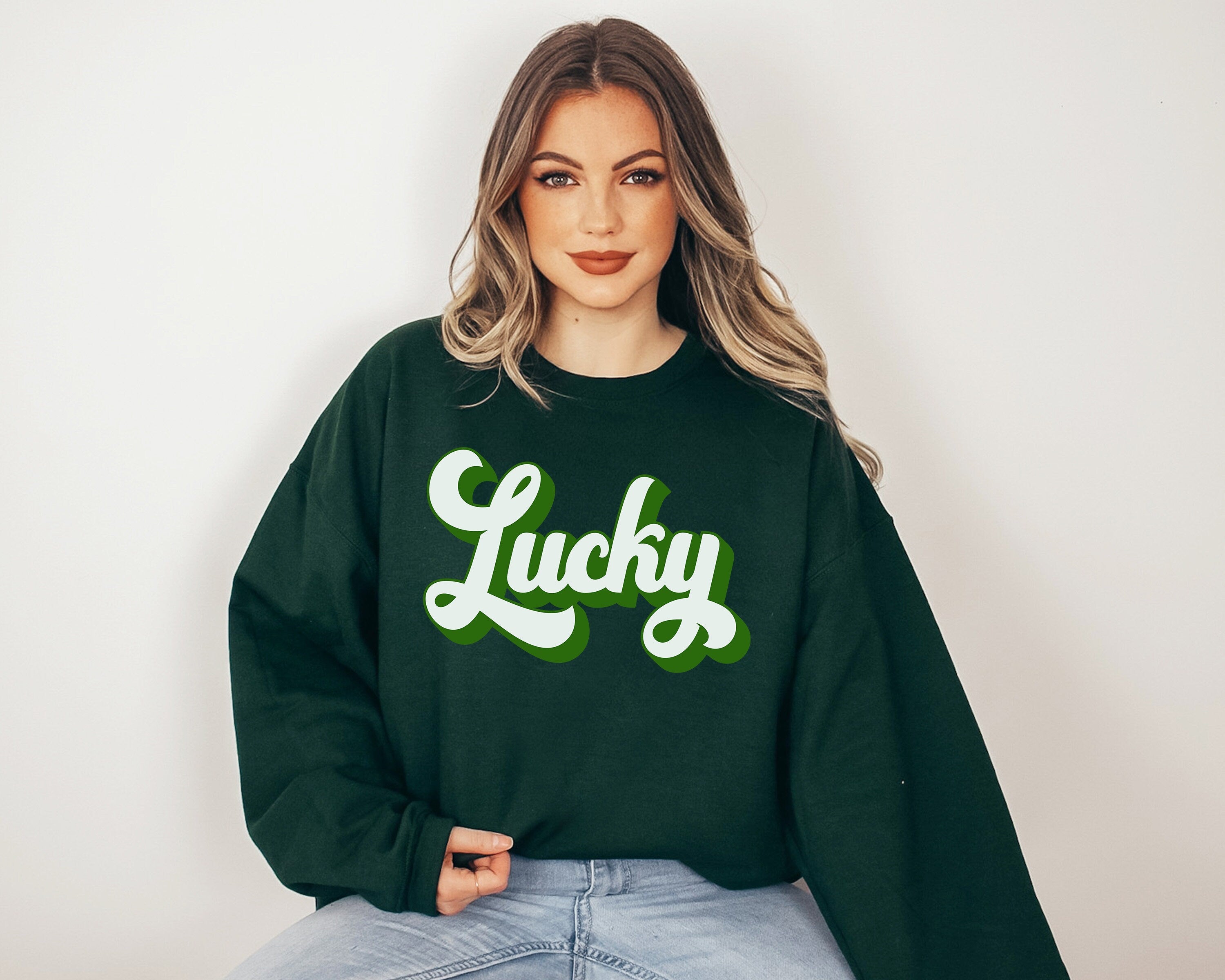 Lucky Retro Sweatshirt, Lucky Clover Sweater, St Patricks Day Sweatshirt, Lucky Pullover, Womens Lucky Sweatshirt, Lucky Crewneck, Shamrock