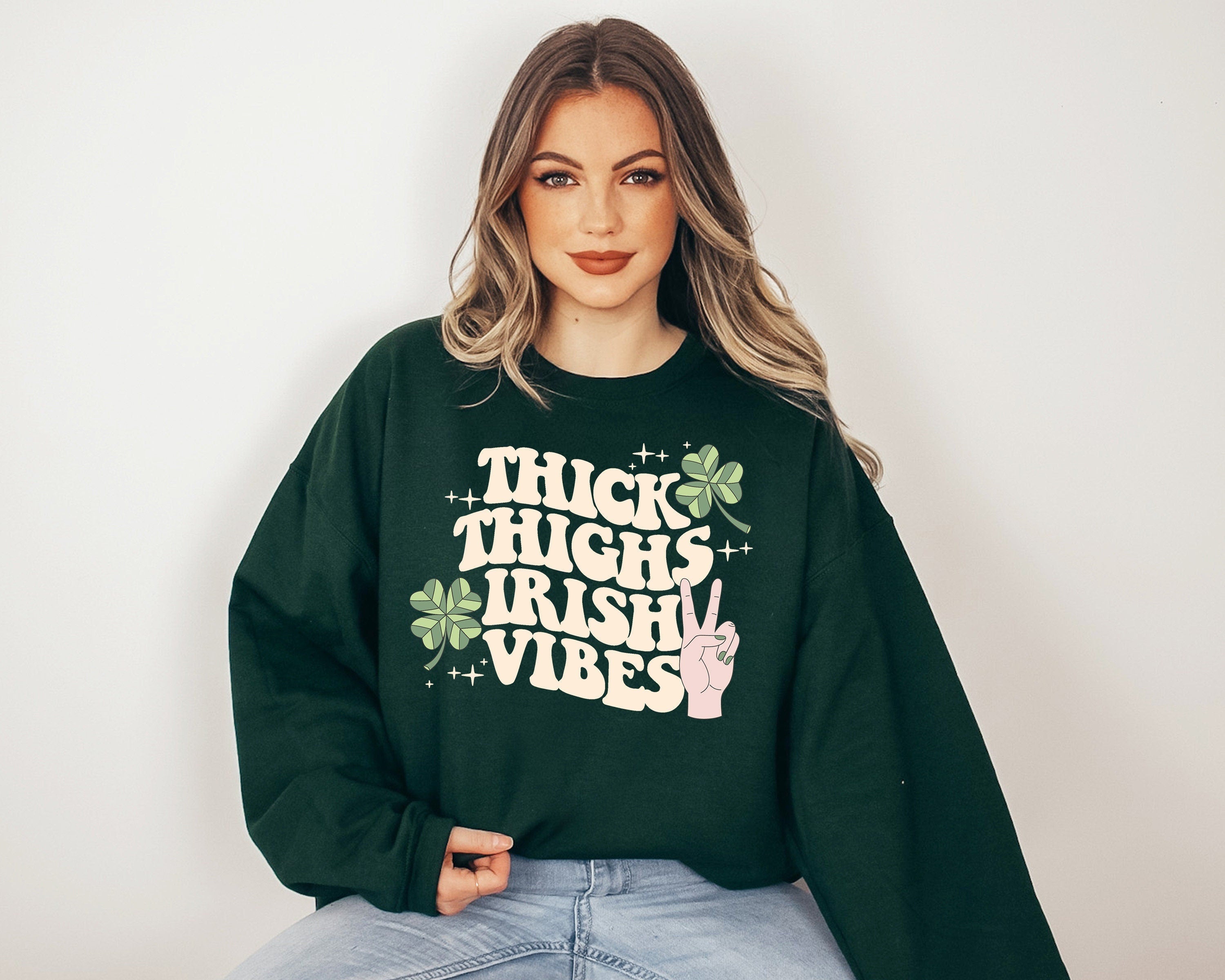 Lucky Retro Sweatshirt, Thick Thighs Irish Vibes, St Patricks Day, Lucky Pullover, Womens Lucky Sweatshirt, Lucky Crewneck, Shamrock Sweater