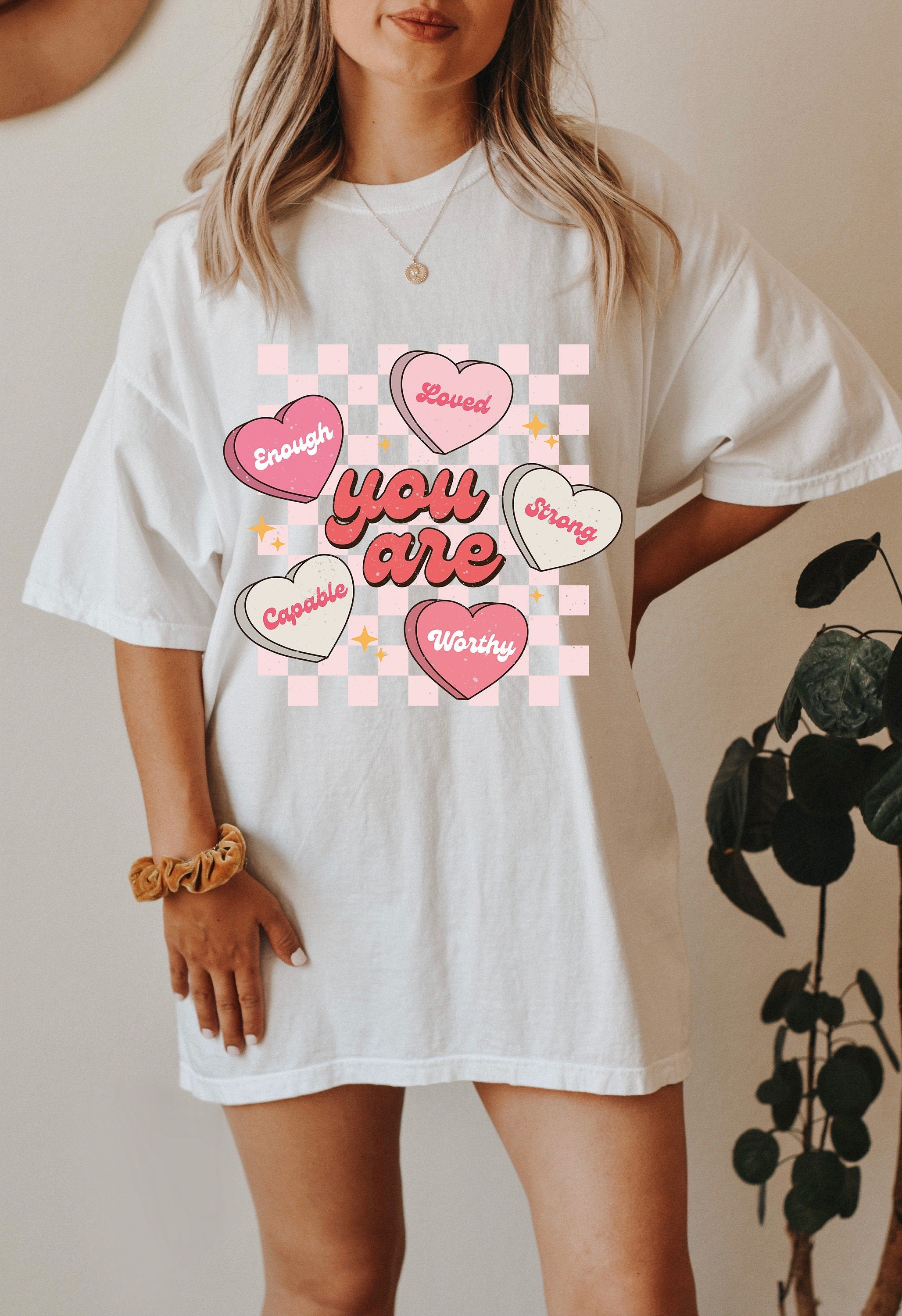 Retro Valentines Day Comfort Colors Shirt, You Are Enough, Loved, Worthy, Vintage Couples Shirt, Love Shirt, Heart Shirt, Proud Single Shirt