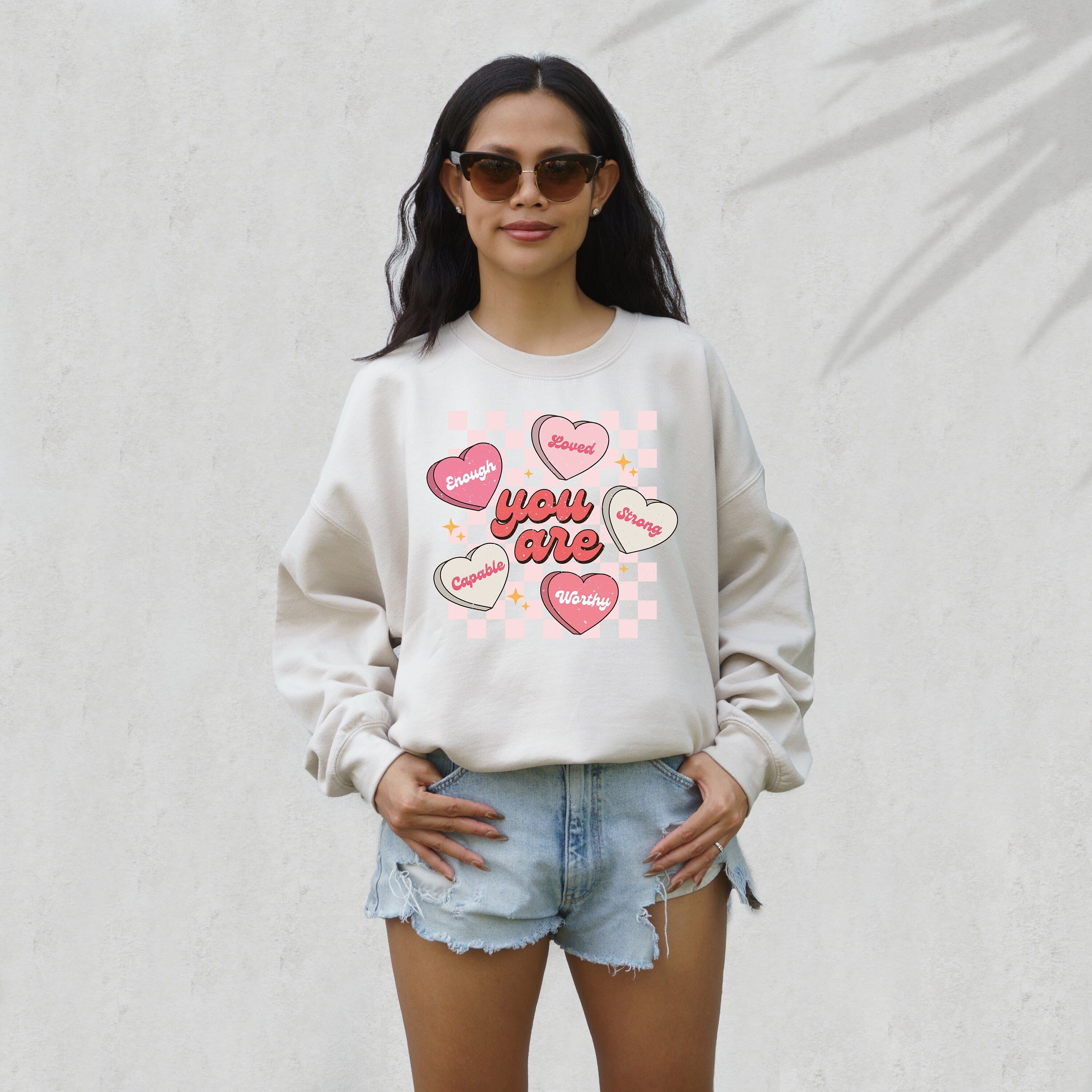 Retro Valentines Sweatshirt, Love Vibes, Valentines Day, Love Pullover, Womens Love Sweatshirt, Red Crewneck, You Are Enough, Loved, Worthy