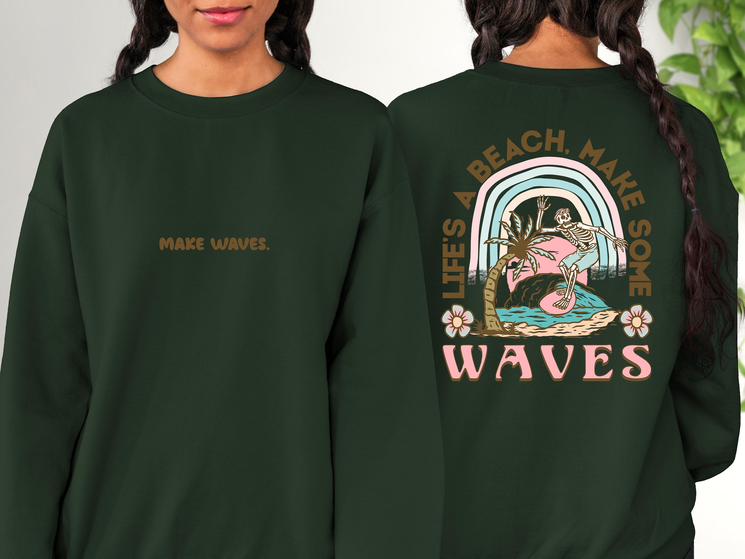 Lifes A Beach Make Waves Sweatshirt, Positive Sweatshirt, Mental Health Awareness, Grow Positive Thoughts Crewneck, Spread Kindness Shirt