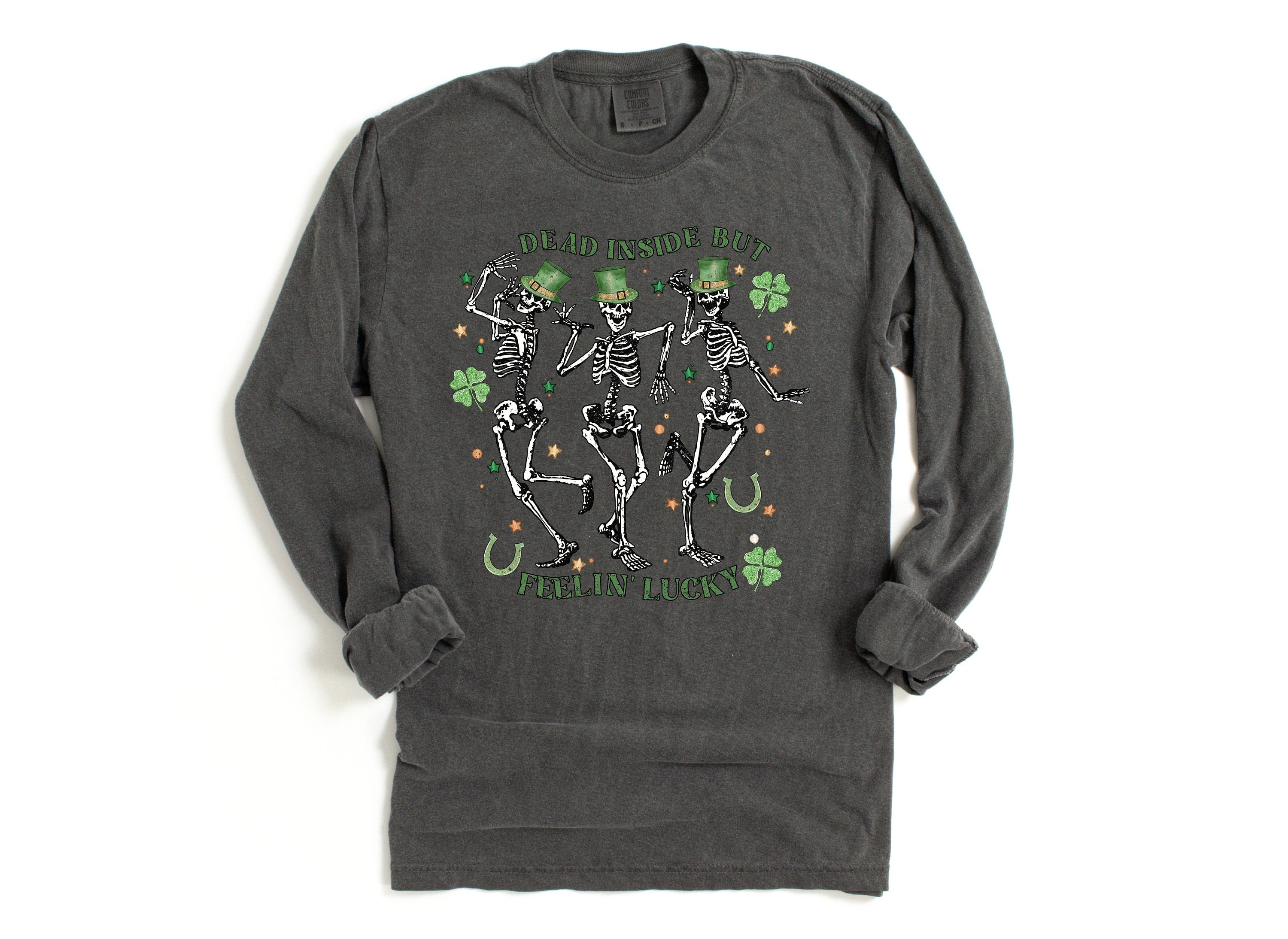 Long Sleeve Retro St Patty's Day Comfort Colors Shirt, Dead Inside But Feeling Lucky, Vintage St Patrick's Day Shirt, Day Drinking Shirt