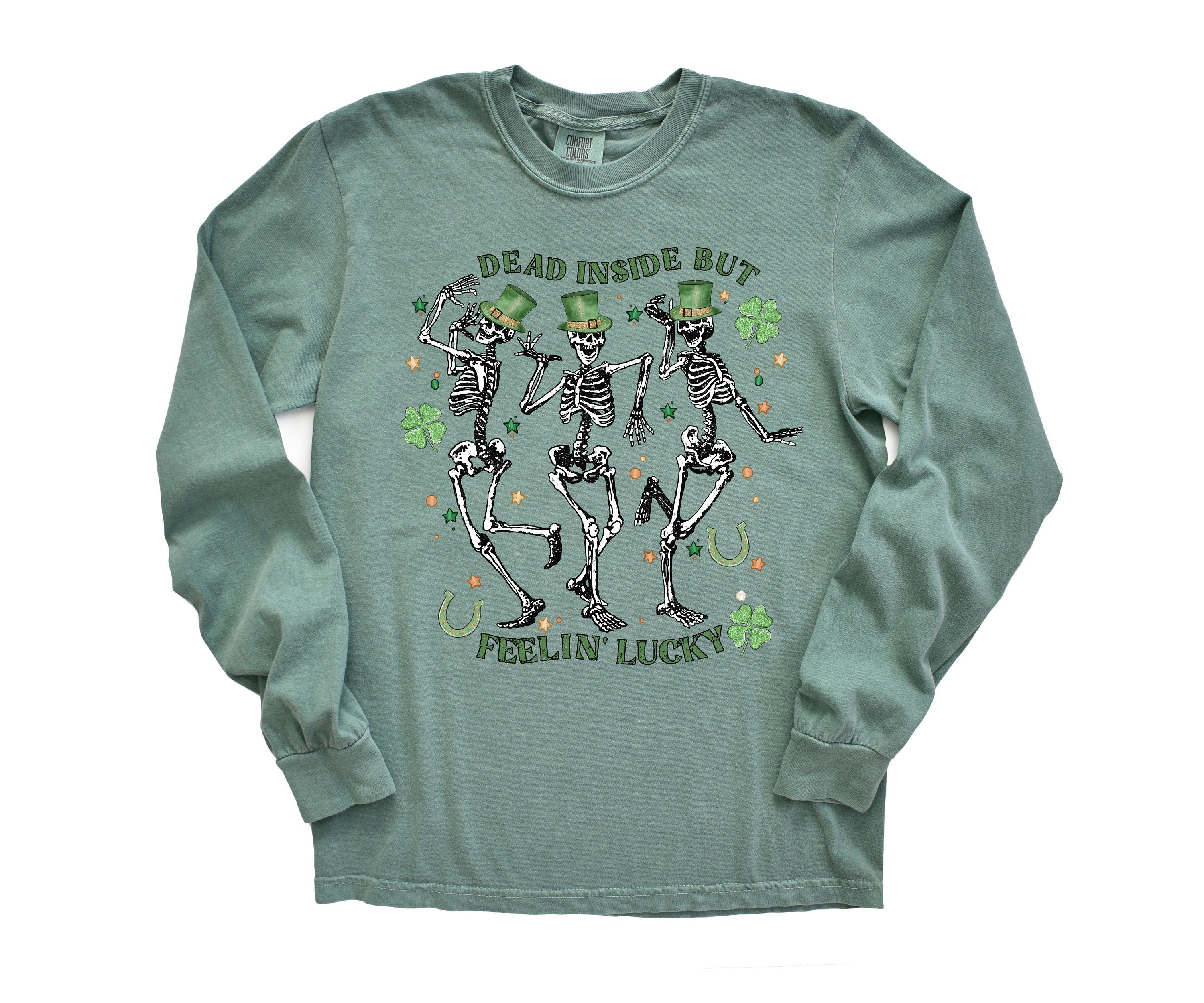 Long Sleeve Retro St Patty's Day Comfort Colors Shirt, Dead Inside But Feeling Lucky, Vintage St Patrick's Day Shirt, Day Drinking Shirt