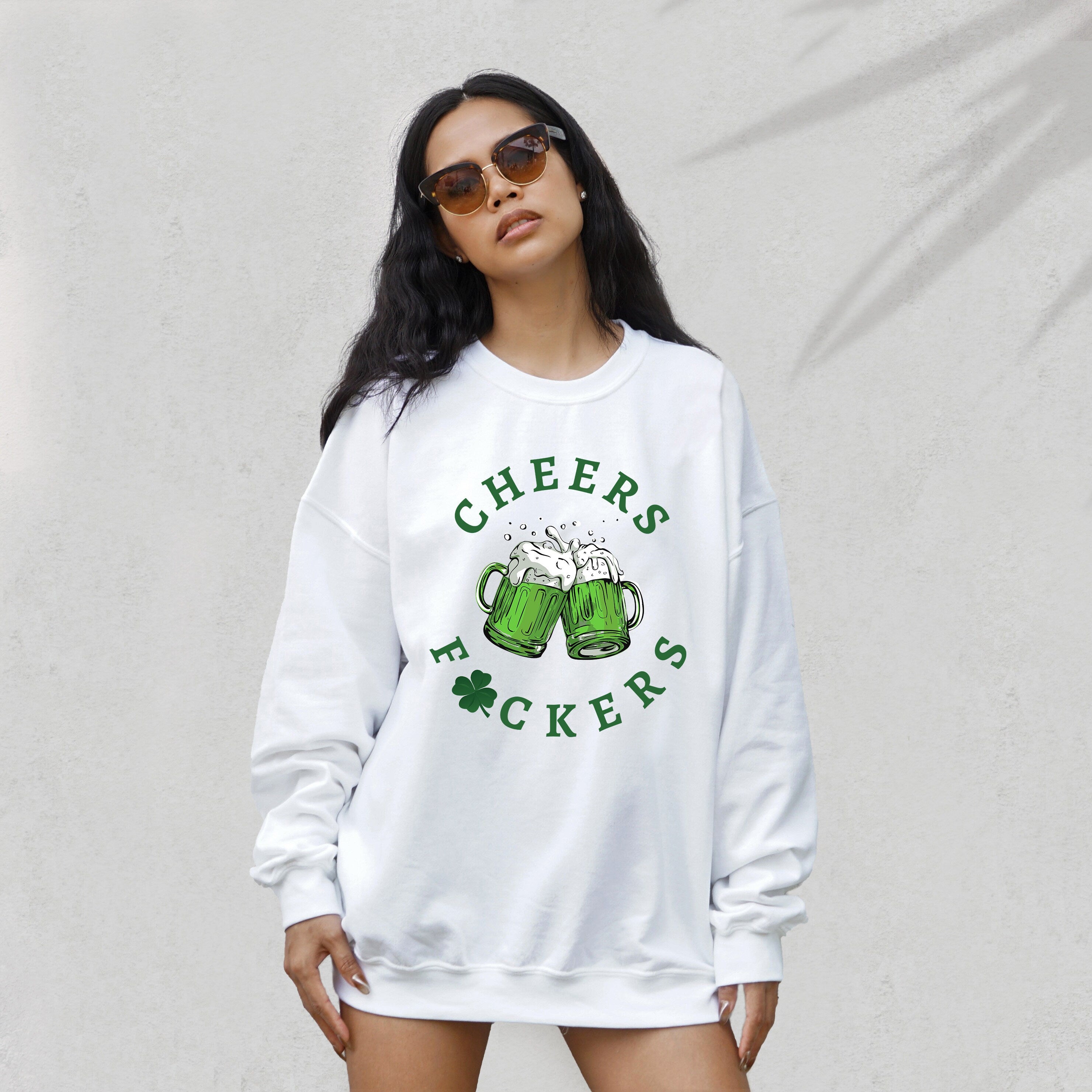 Retro Lucky Clover Sweatshirt, Cheers F*ckers, St Patricks Day Sweatshirt, Lucky Pullover, Womens Sweatshirt, Crewneck, Shamrock Shirt