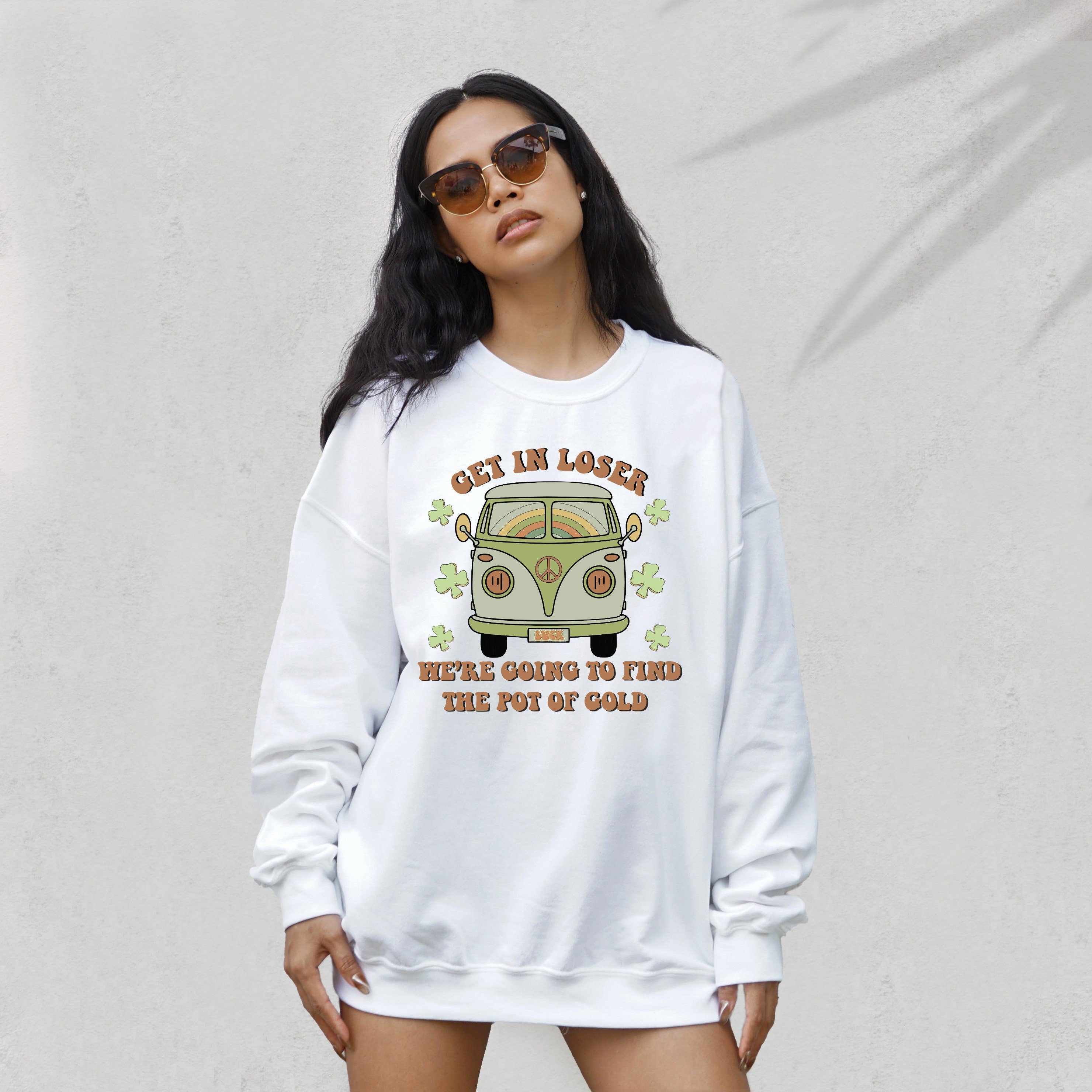 Retro Lucky Clover Sweatshirt, Get In Loser We Are Going For The Pot of Gold, St Patricks Day Sweatshirt, Womens Sweatshirt, Shamrock Shirt