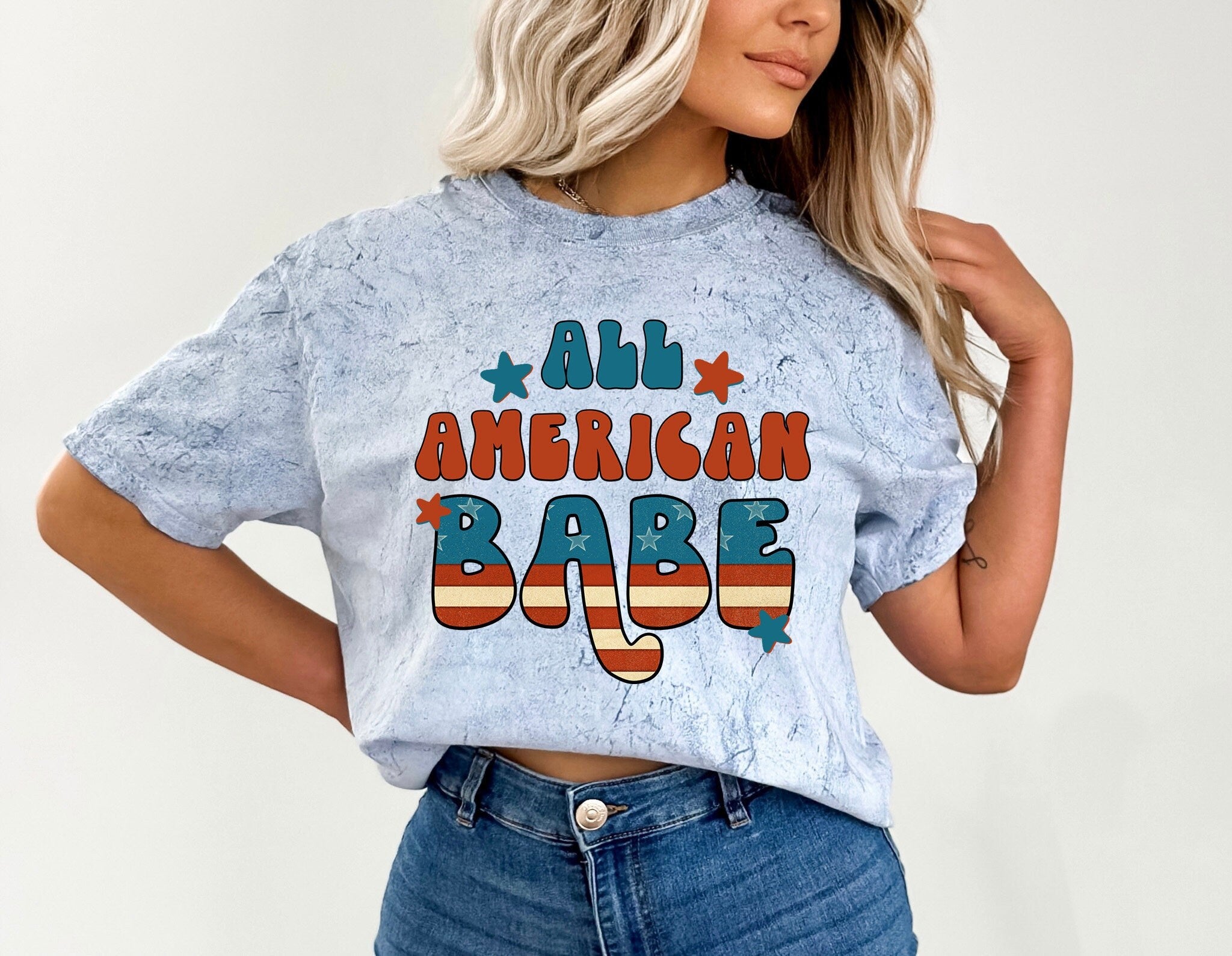 Retro USA Tie Dye Comfort Colors shirt, All American Babe,Retro fourth shirt, Womens 4th of July shirt,America Patriotic Shirt, Independence