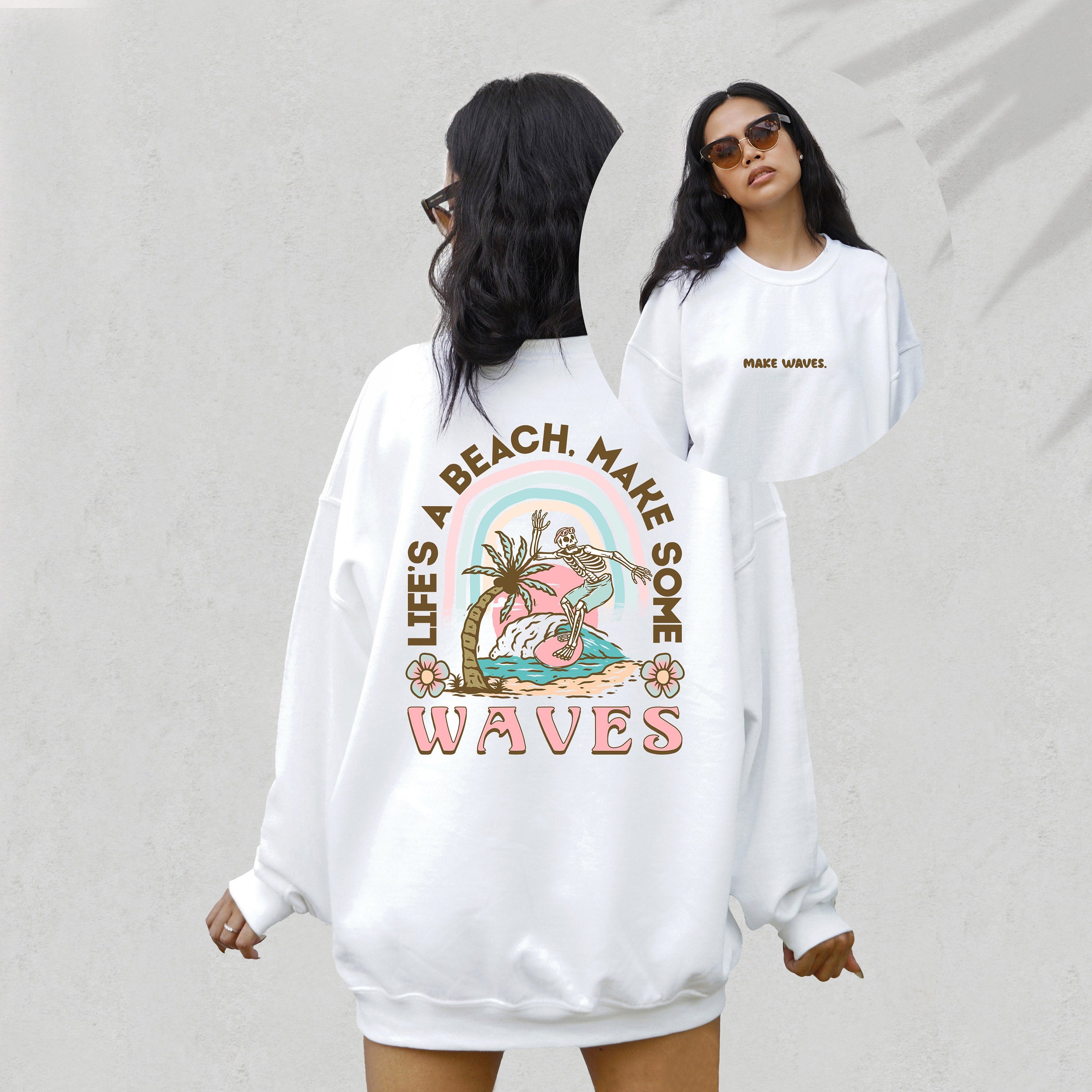 Lifes A Beach Make Waves Sweatshirt, Positive Sweatshirt, Mental Health Awareness, Grow Positive Thoughts Crewneck, Spread Kindness Shirt