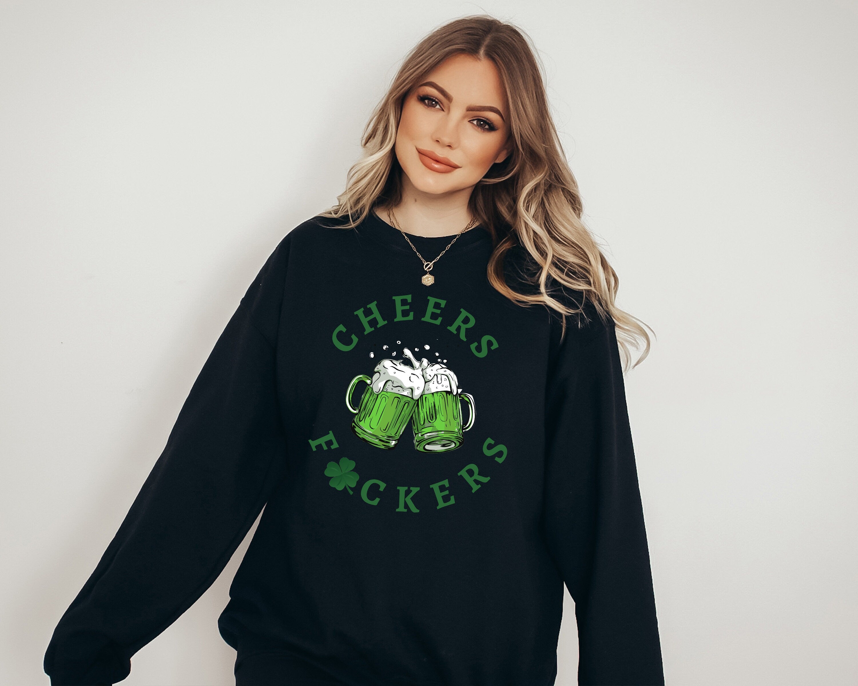 Retro Lucky Clover Sweatshirt, Cheers F*ckers, St Patricks Day Sweatshirt, Lucky Pullover, Womens Sweatshirt, Crewneck, Shamrock Shirt