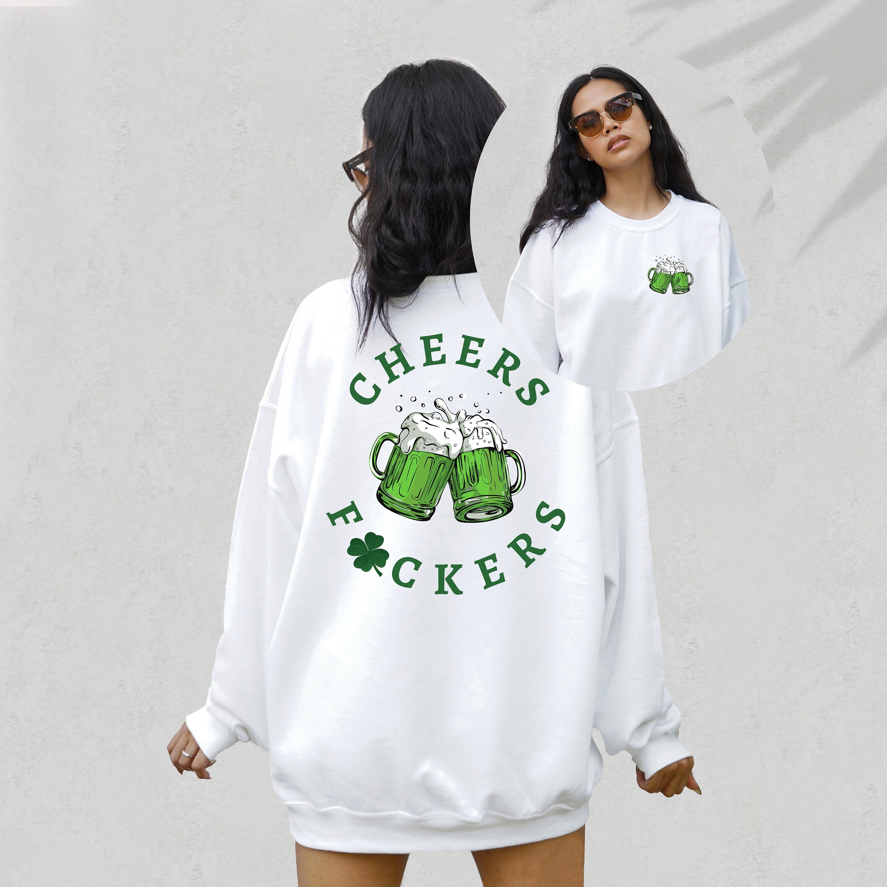 Retro Lucky Clover Sweatshirt, Cheers F*ckers, St Patricks Day Sweatshirt, Lucky Pullover, Womens Sweatshirt, Crewneck, Shamrock Shirt