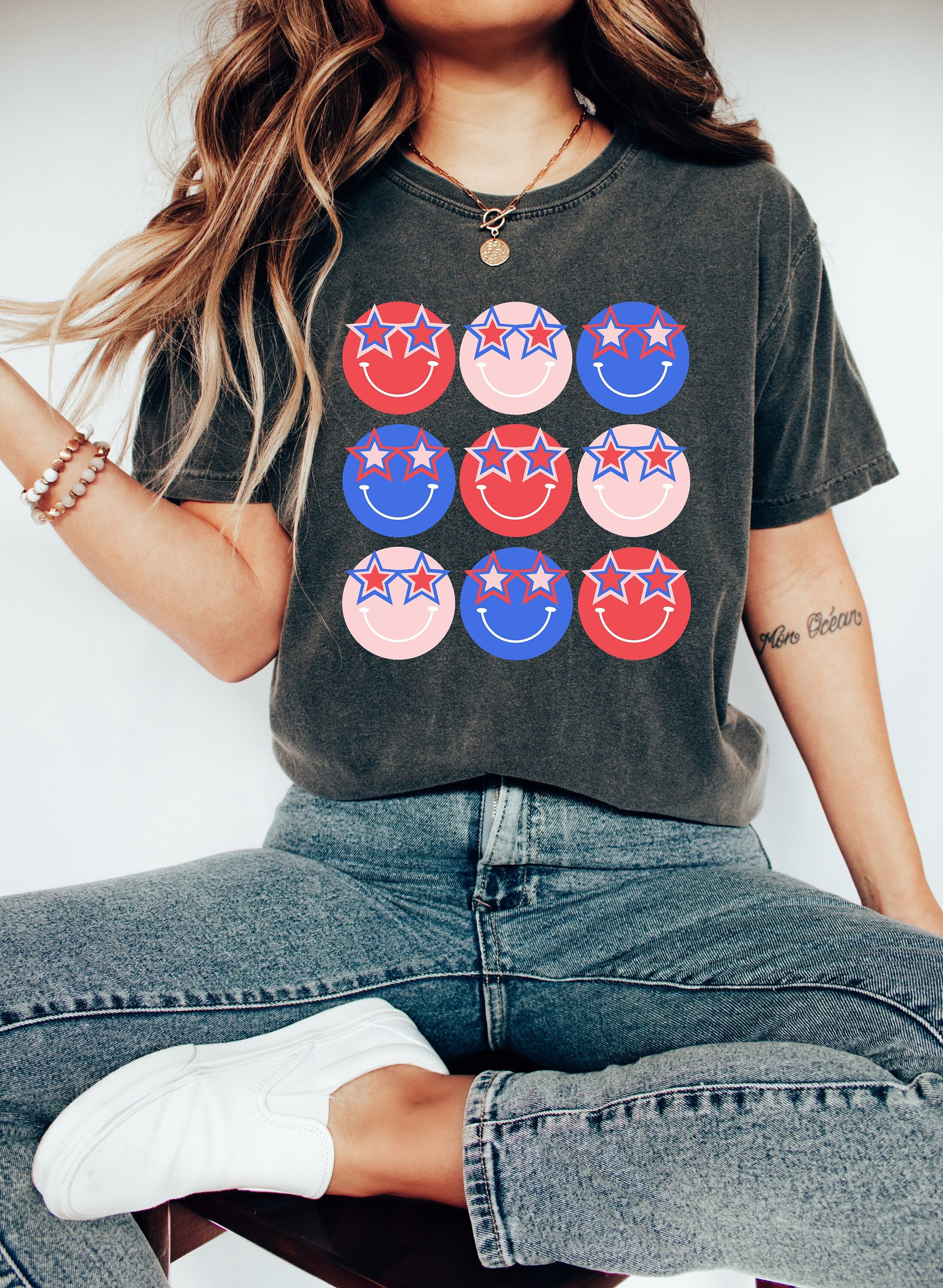 Retro Smiley America USA shirt,4th of July tee,Retro funny fourth shirt, Womens 4th of July Tee,America Patriotic Shirt, Independence Merica
