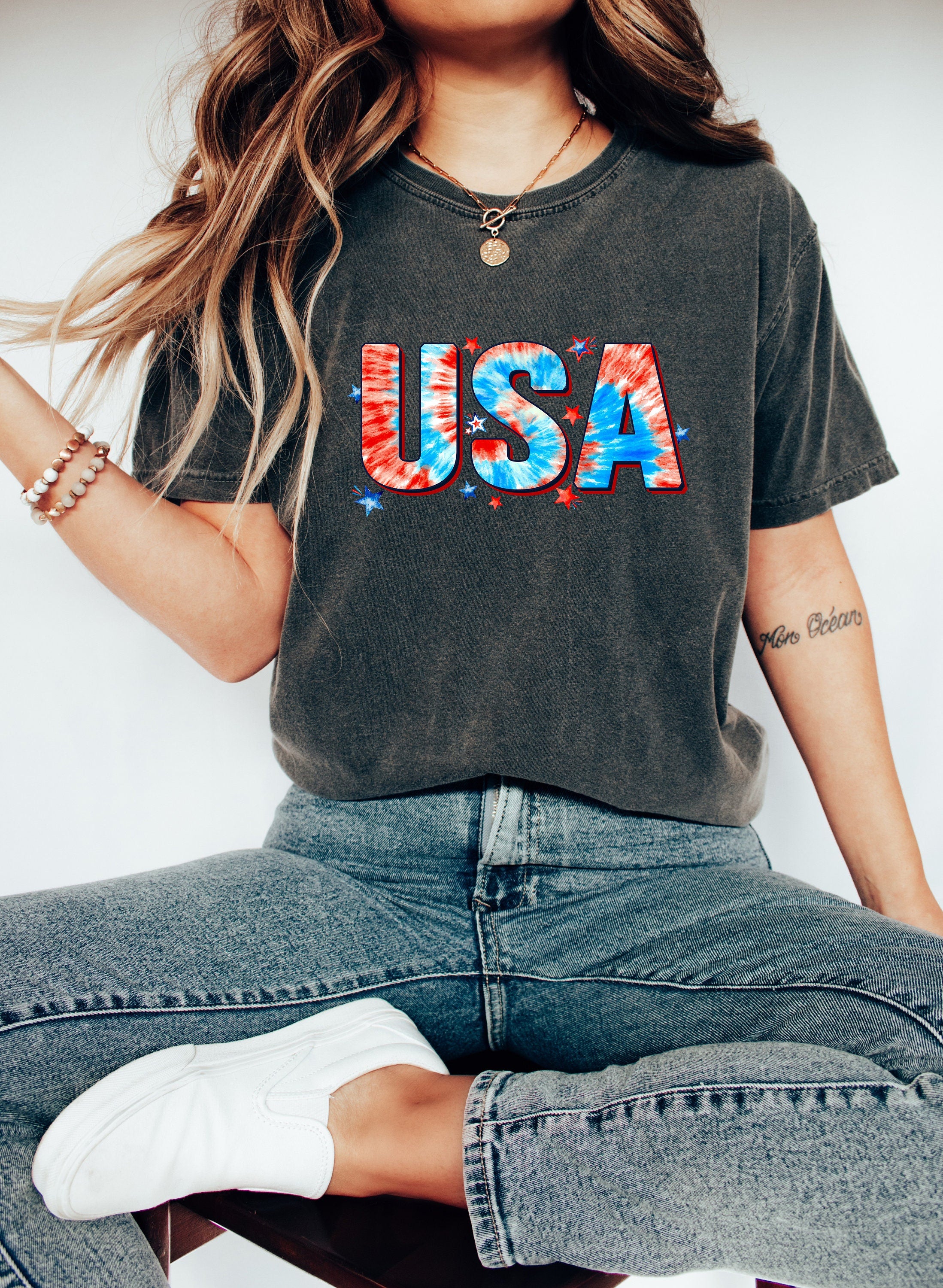 Retro America Tie Dye USA shirt,4th of July tee,Retro funny fourth shirt, Women 4th of July Tee,America Patriotic Shirt, Independence Merica